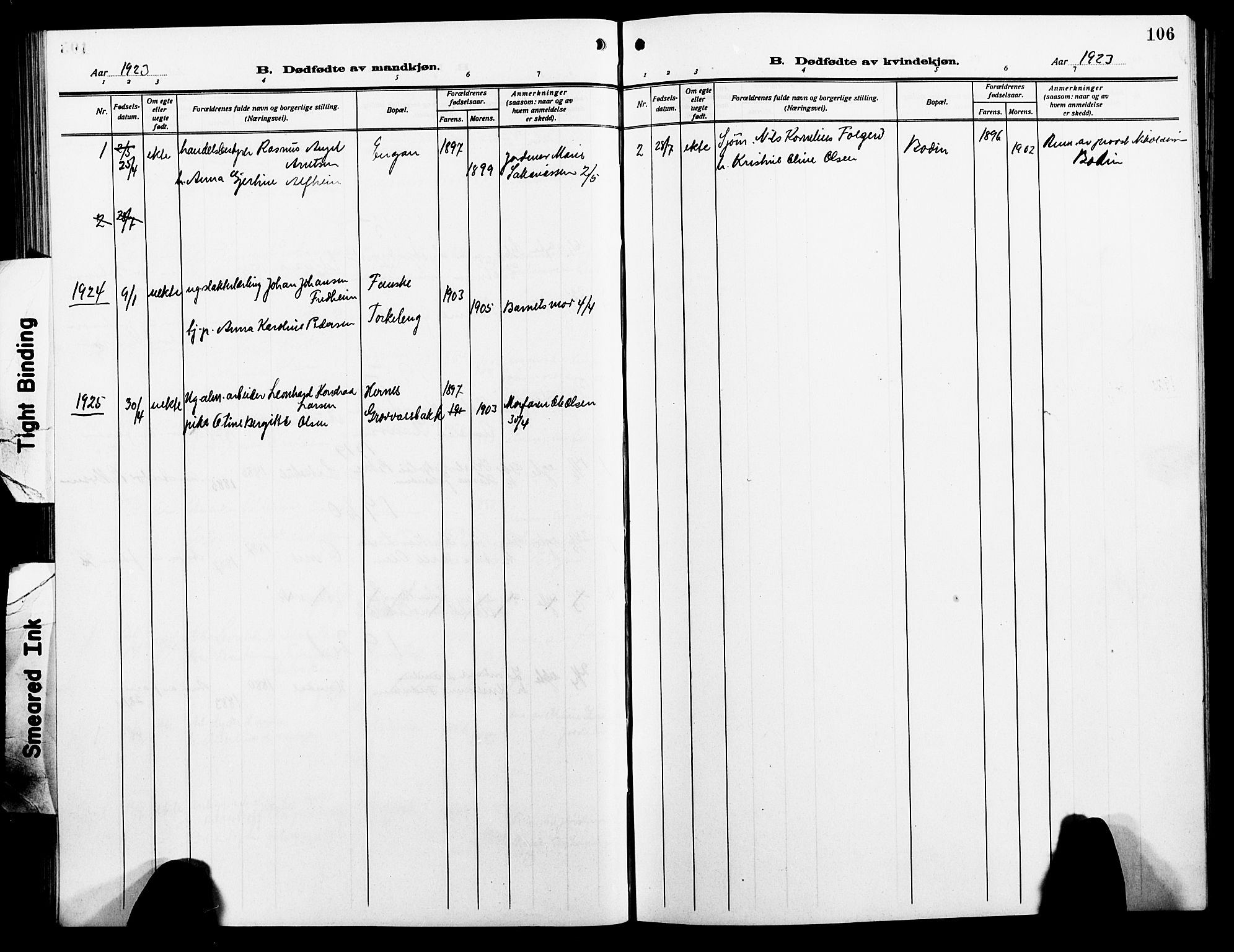 Ministerialprotokoller, klokkerbøker og fødselsregistre - Nordland, AV/SAT-A-1459/854/L0787: Parish register (copy) no. 854C03, 1913-1926, p. 106