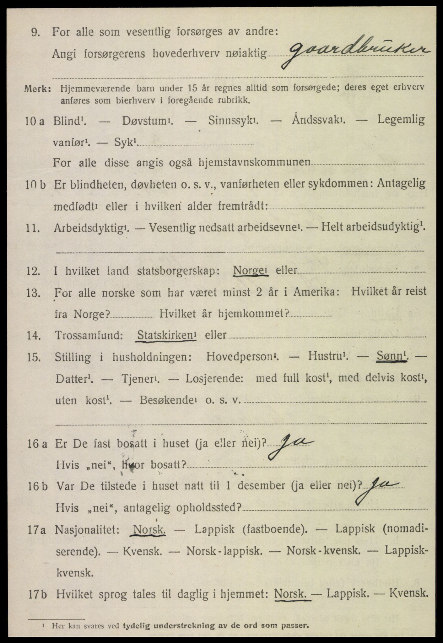 SAT, 1920 census for Snåsa, 1920, p. 2607