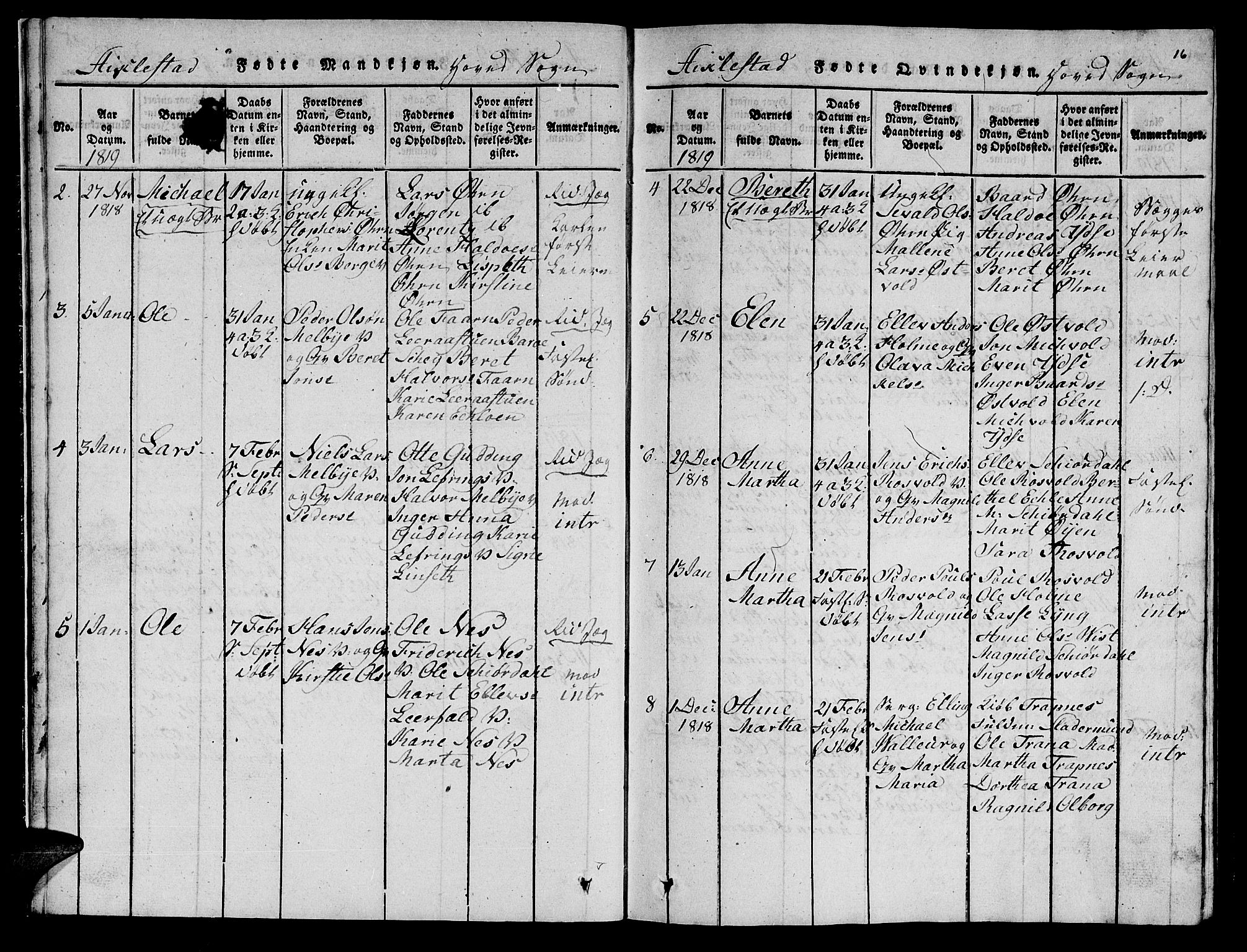 Ministerialprotokoller, klokkerbøker og fødselsregistre - Nord-Trøndelag, AV/SAT-A-1458/723/L0251: Parish register (copy) no. 723C01 /1, 1816-1831, p. 16