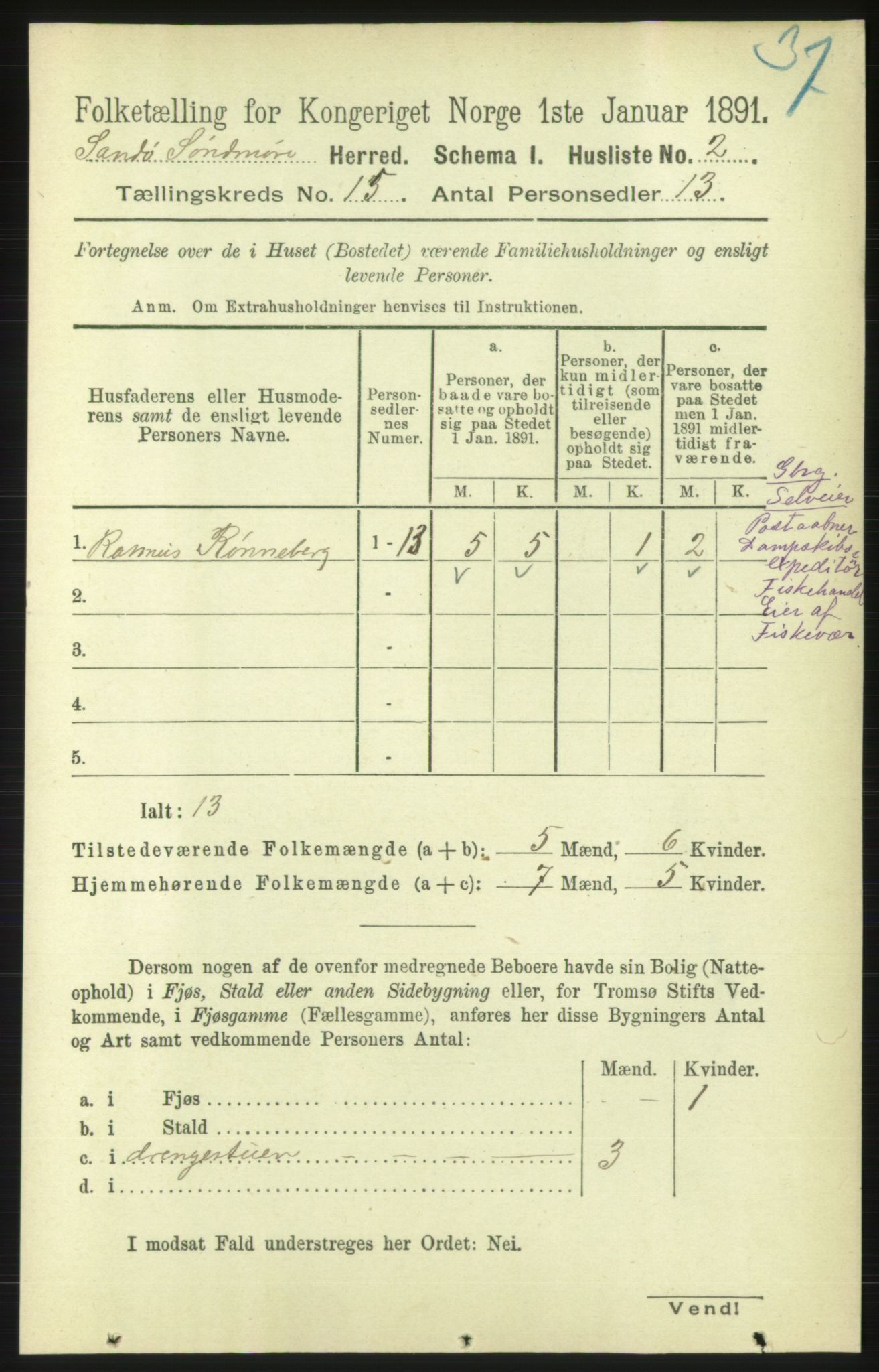 RA, 1891 census for 1514 Sande, 1891, p. 2992