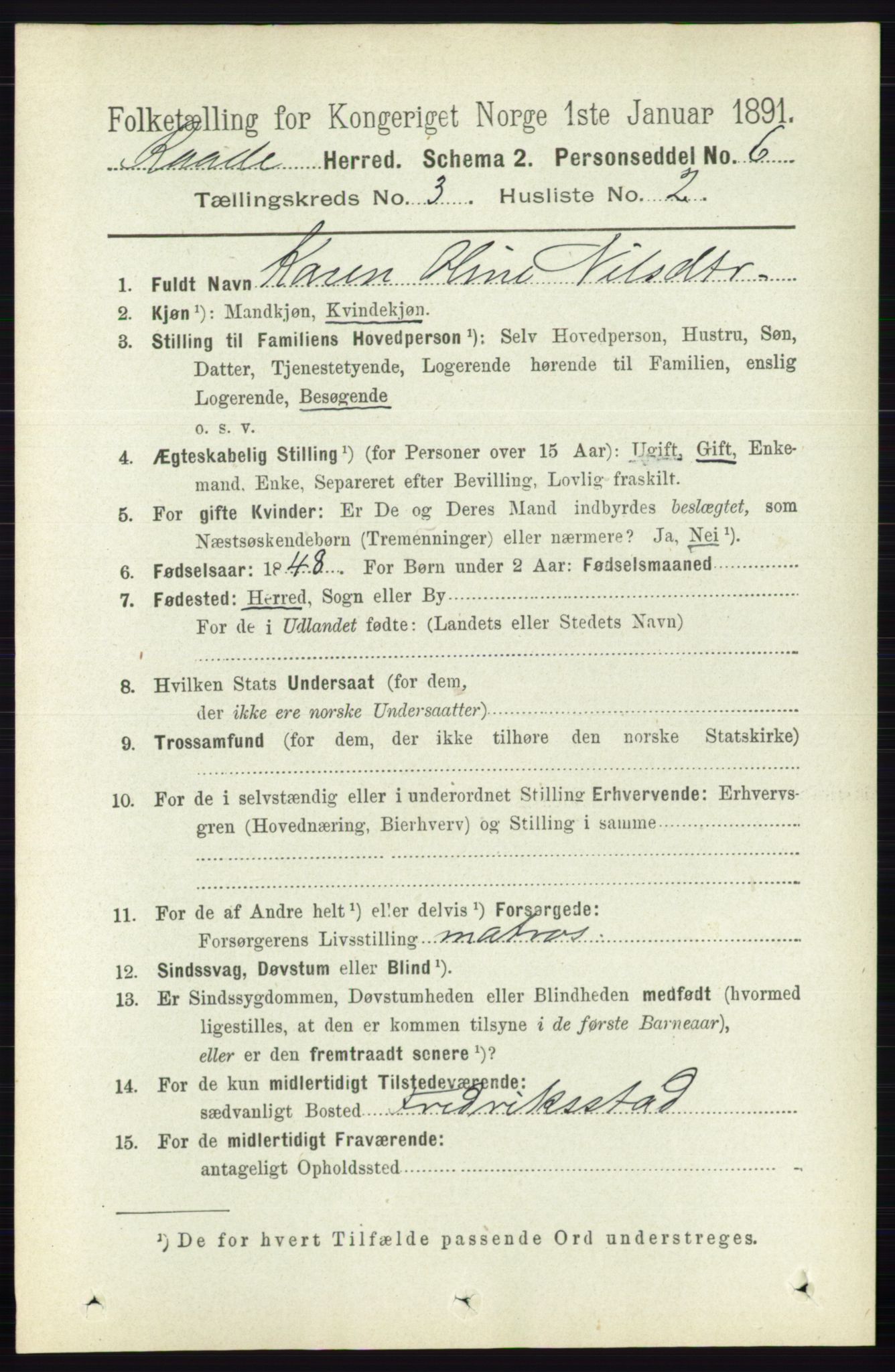 RA, 1891 census for 0135 Råde, 1891, p. 1216