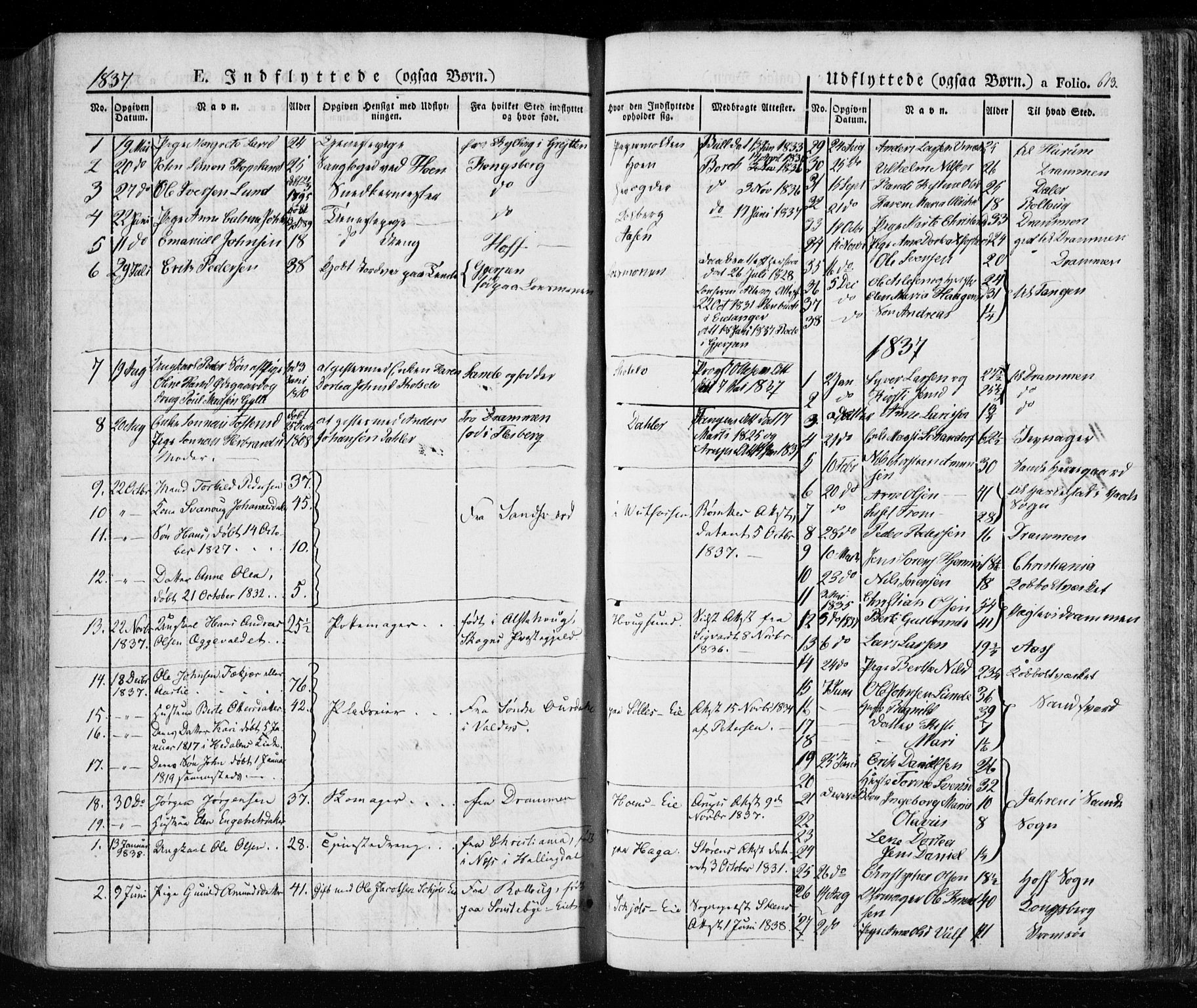 Eiker kirkebøker, SAKO/A-4/F/Fa/L0013a: Parish register (official) no. I 13A, 1832-1845, p. 613
