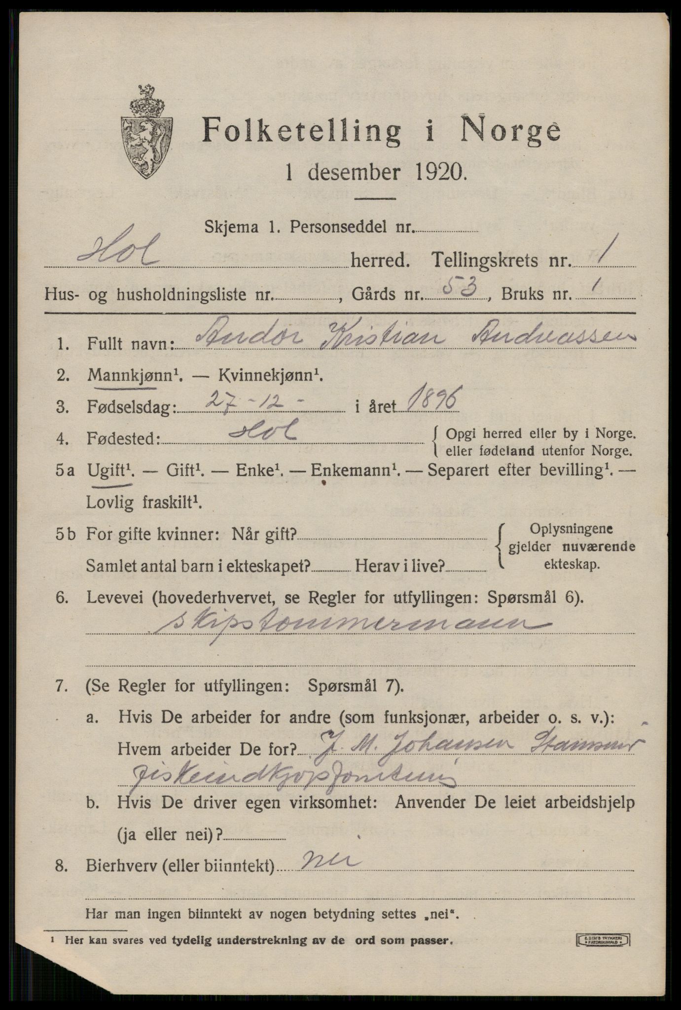 SAT, 1920 census for Hol, 1920, p. 2127