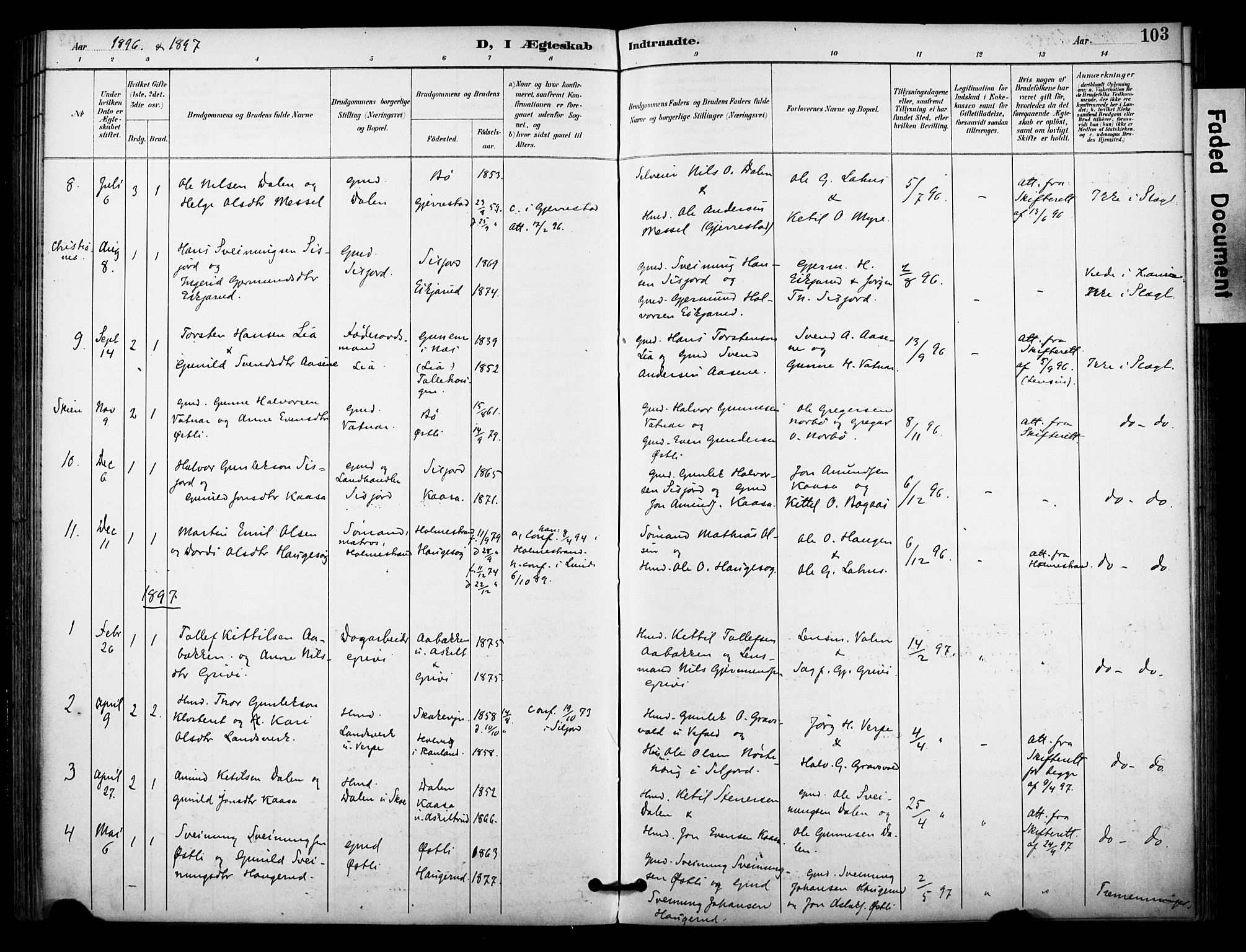 Bø kirkebøker, SAKO/A-257/F/Fa/L0011: Parish register (official) no. 11, 1892-1900, p. 103