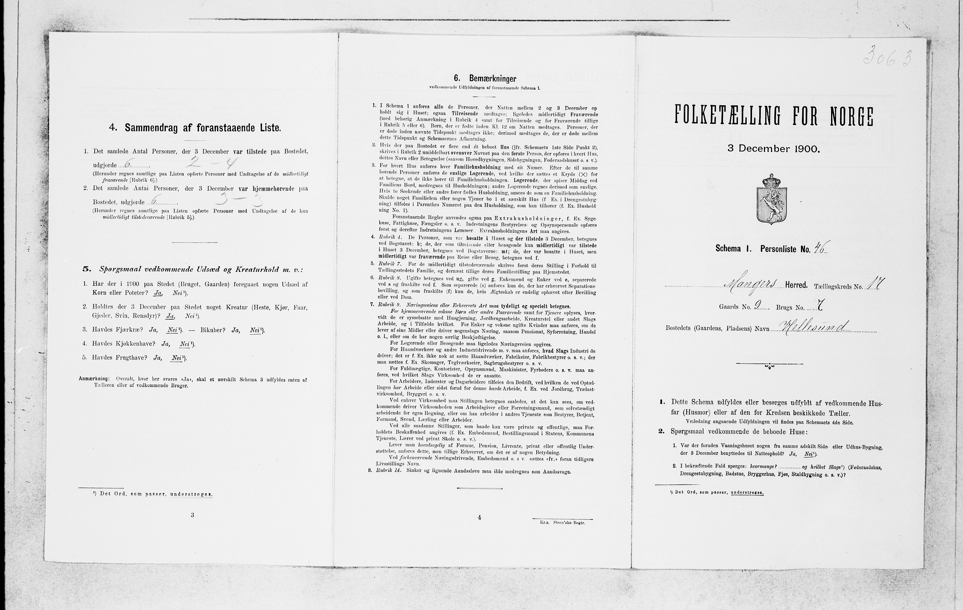 SAB, 1900 census for Manger, 1900, p. 1665