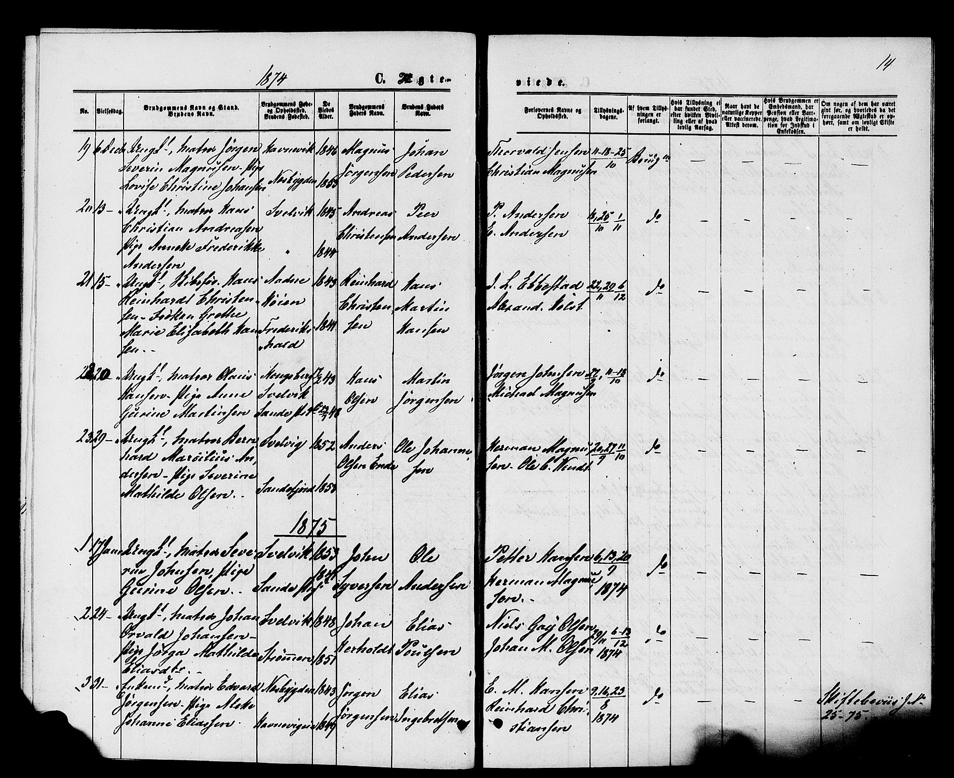 Strømm kirkebøker, AV/SAKO-A-322/F/Fa/L0003: Parish register (official) no. I 3, 1870-1877, p. 14