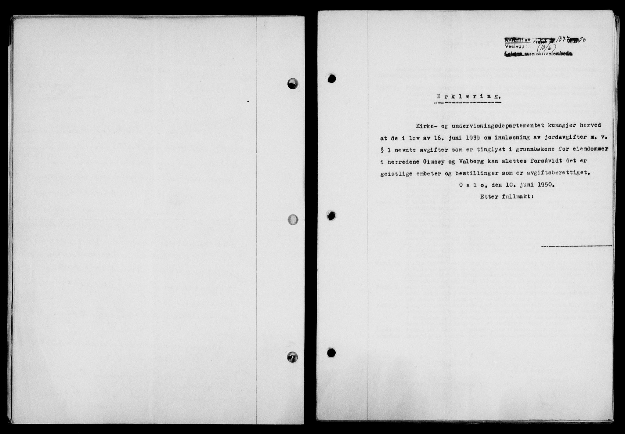 Lofoten sorenskriveri, SAT/A-0017/1/2/2C/L0023a: Mortgage book no. 23a, 1950-1950, Diary no: : 1577/1950