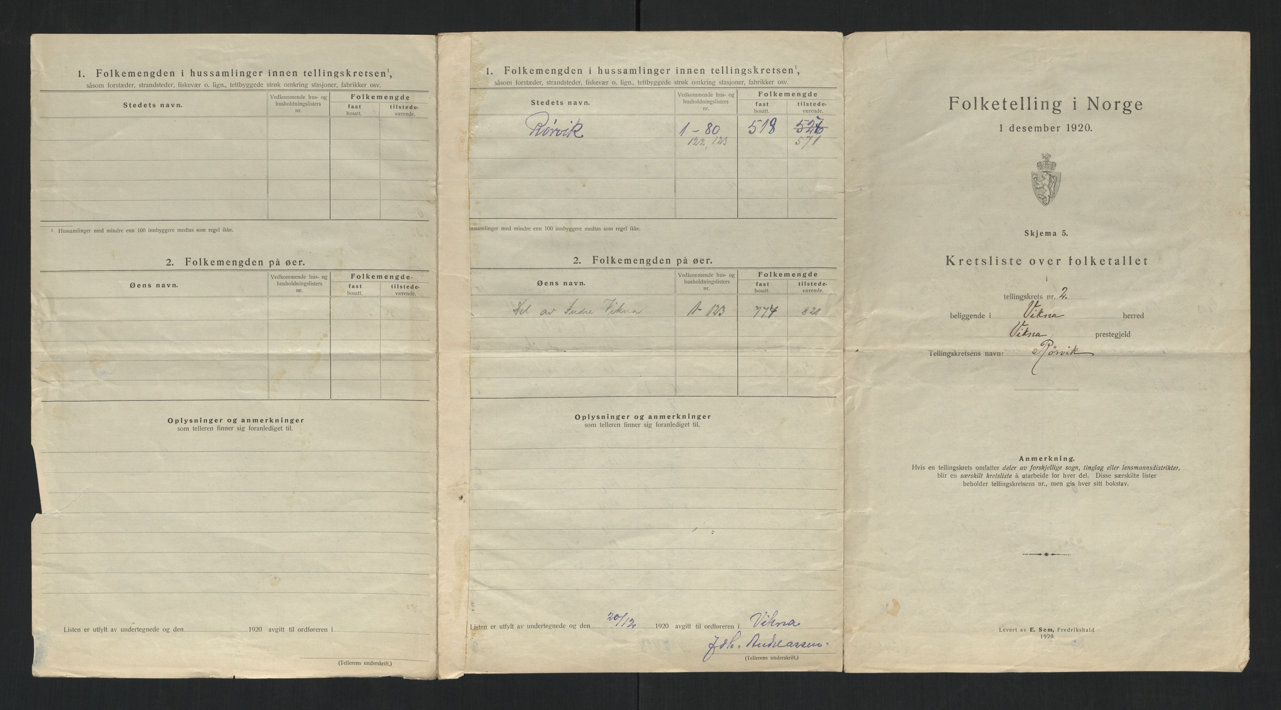 SAT, 1920 census for Vikna, 1920, p. 10