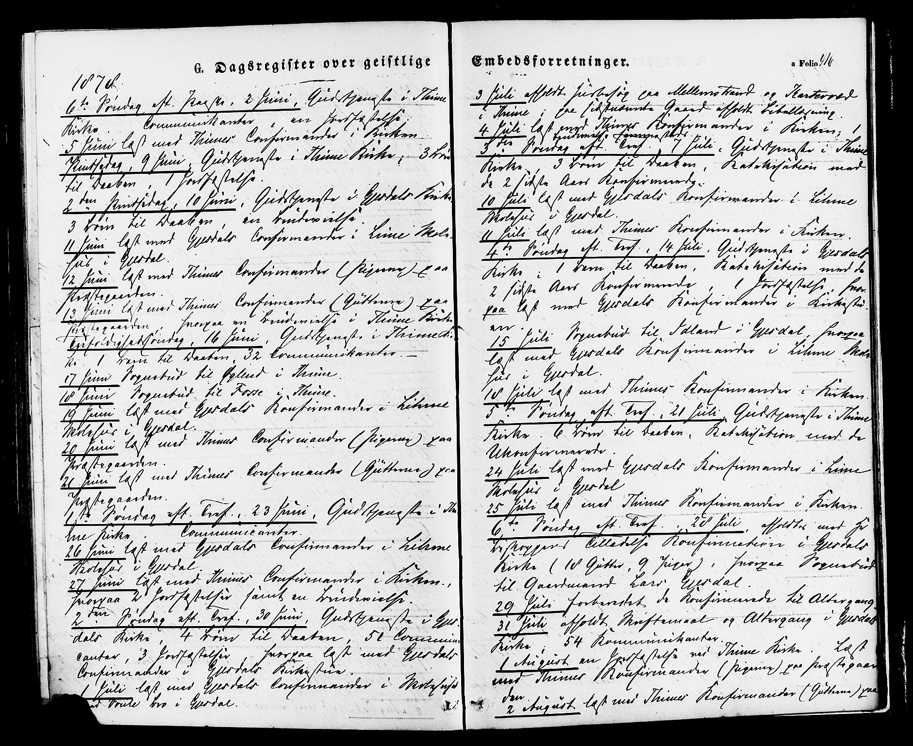 Lye sokneprestkontor, AV/SAST-A-101794/001/30BA/L0008: Parish register (official) no. A 7, 1872-1881, p. 416