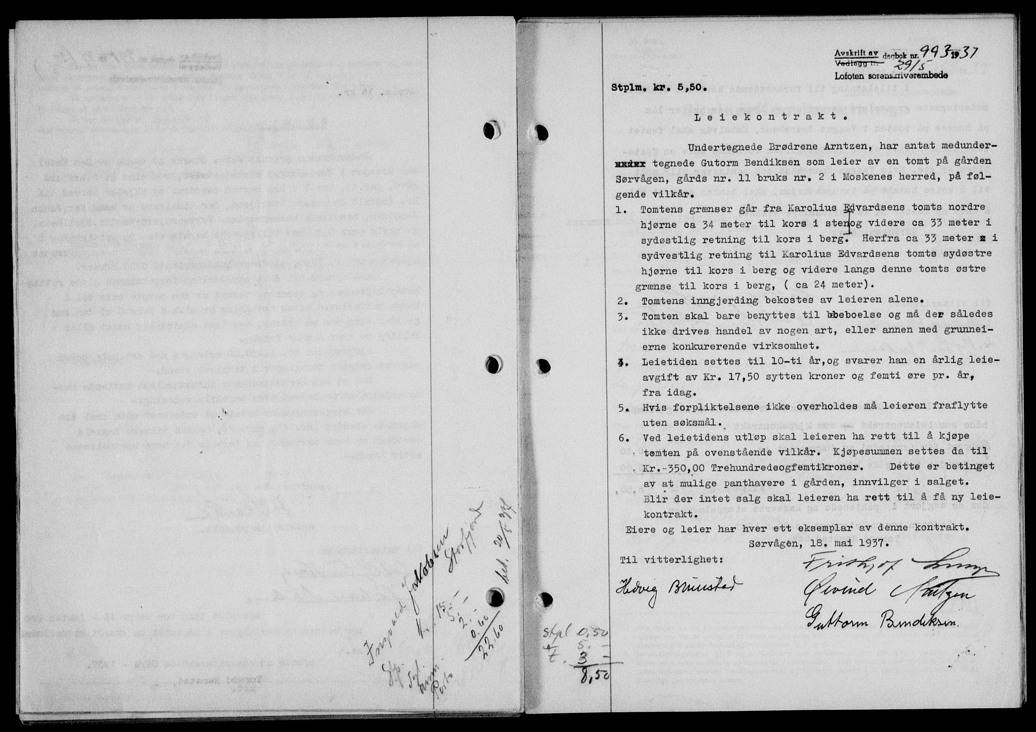 Lofoten sorenskriveri, SAT/A-0017/1/2/2C/L0002a: Mortgage book no. 2a, 1937-1937, Diary no: : 993/1937