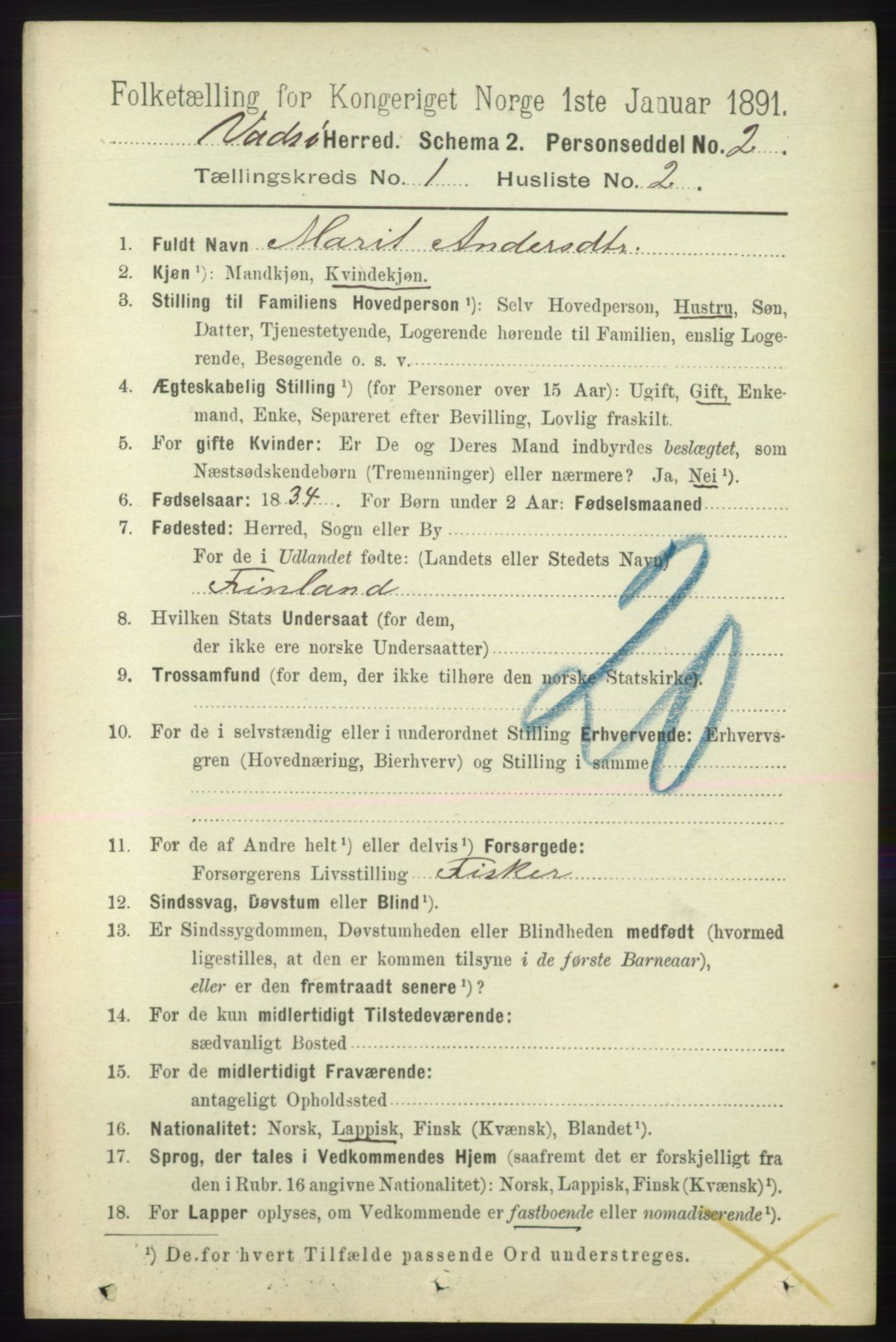 RA, 1891 census for 2029 Vadsø, 1891, p. 83