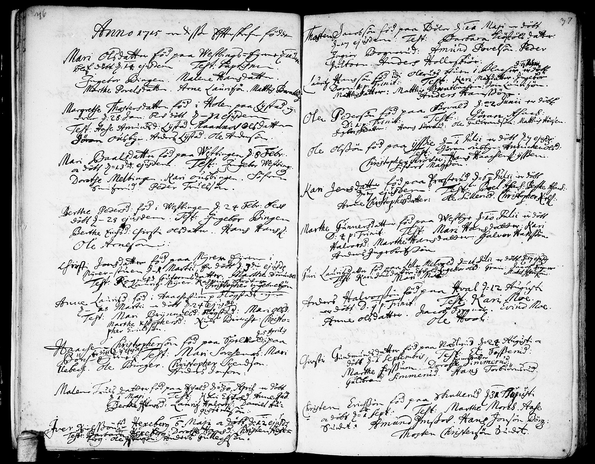 Sørum prestekontor Kirkebøker, SAO/A-10303/F/Fa/L0001: Parish register (official) no. I 1, 1710-1730, p. 36-37