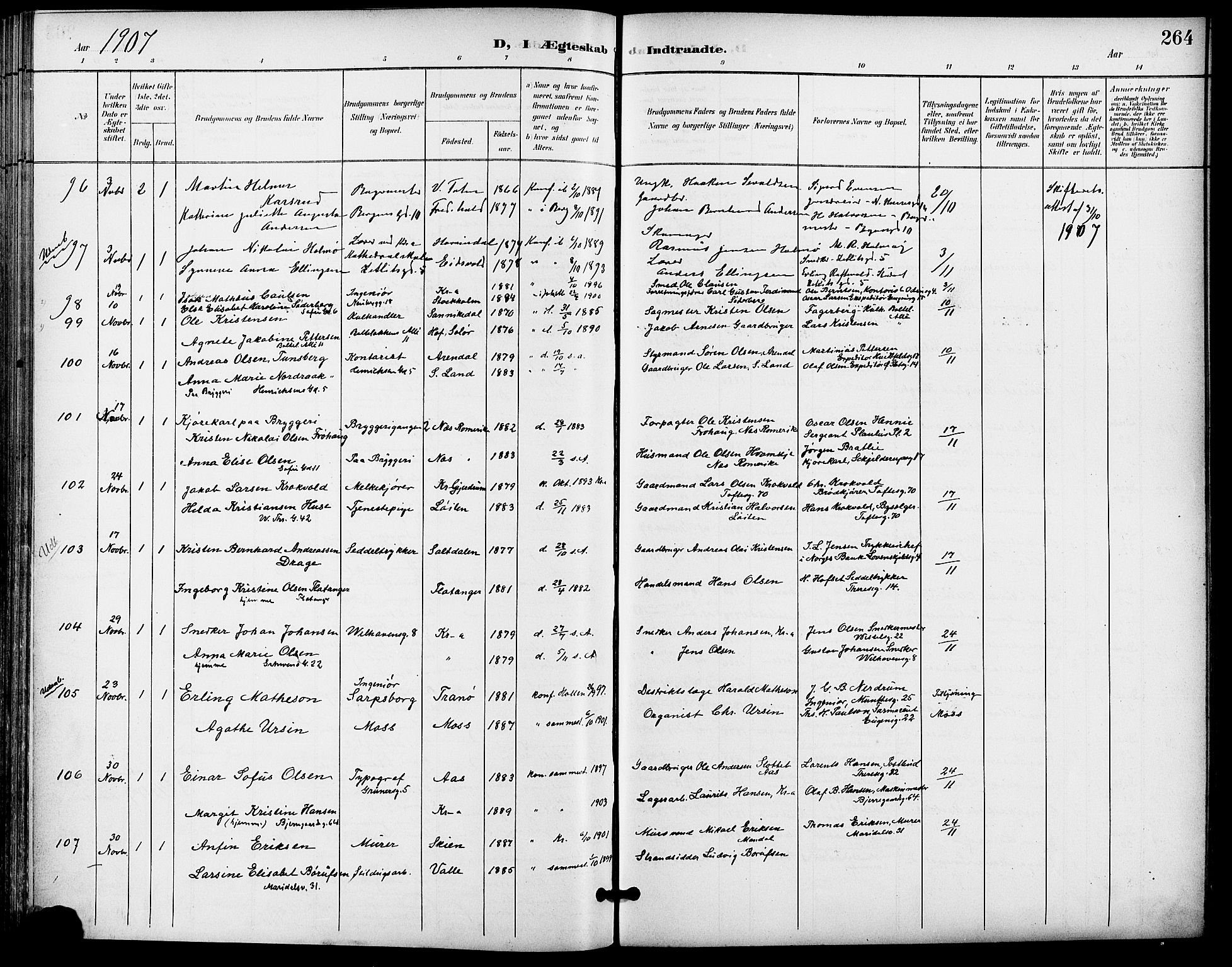 Gamle Aker prestekontor Kirkebøker, SAO/A-10617a/F/L0012: Parish register (official) no. 12, 1898-1910, p. 264