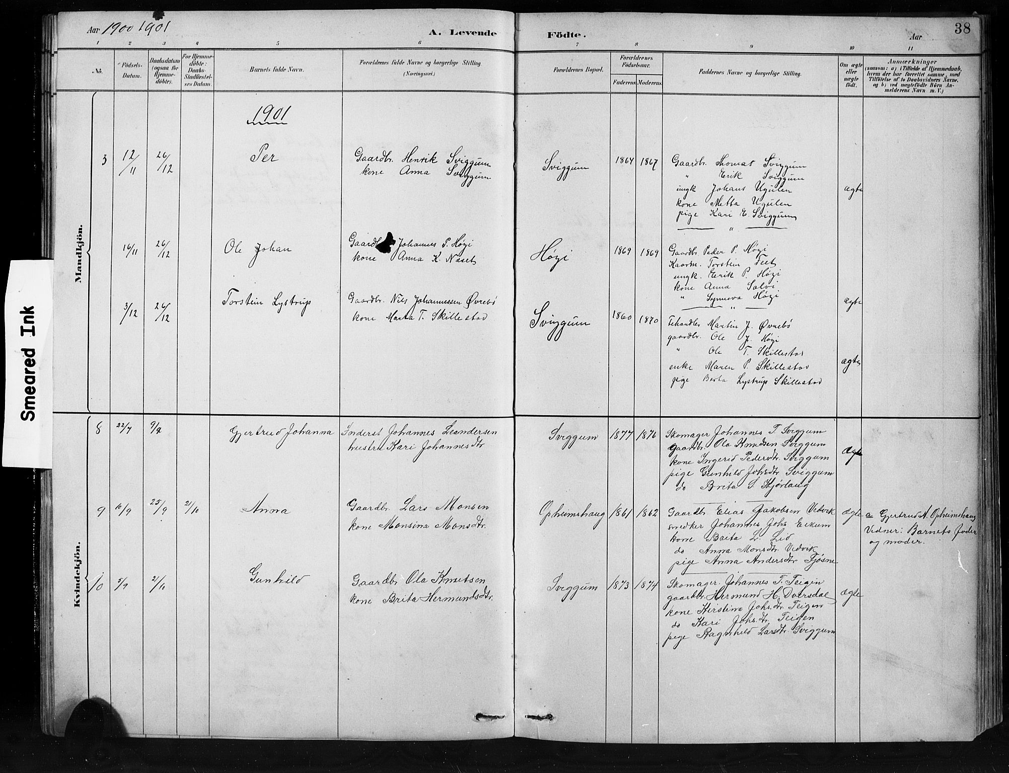 Jostedal sokneprestembete, SAB/A-80601/H/Hab/Habb/L0001: Parish register (copy) no. B 1, 1882-1921, p. 38