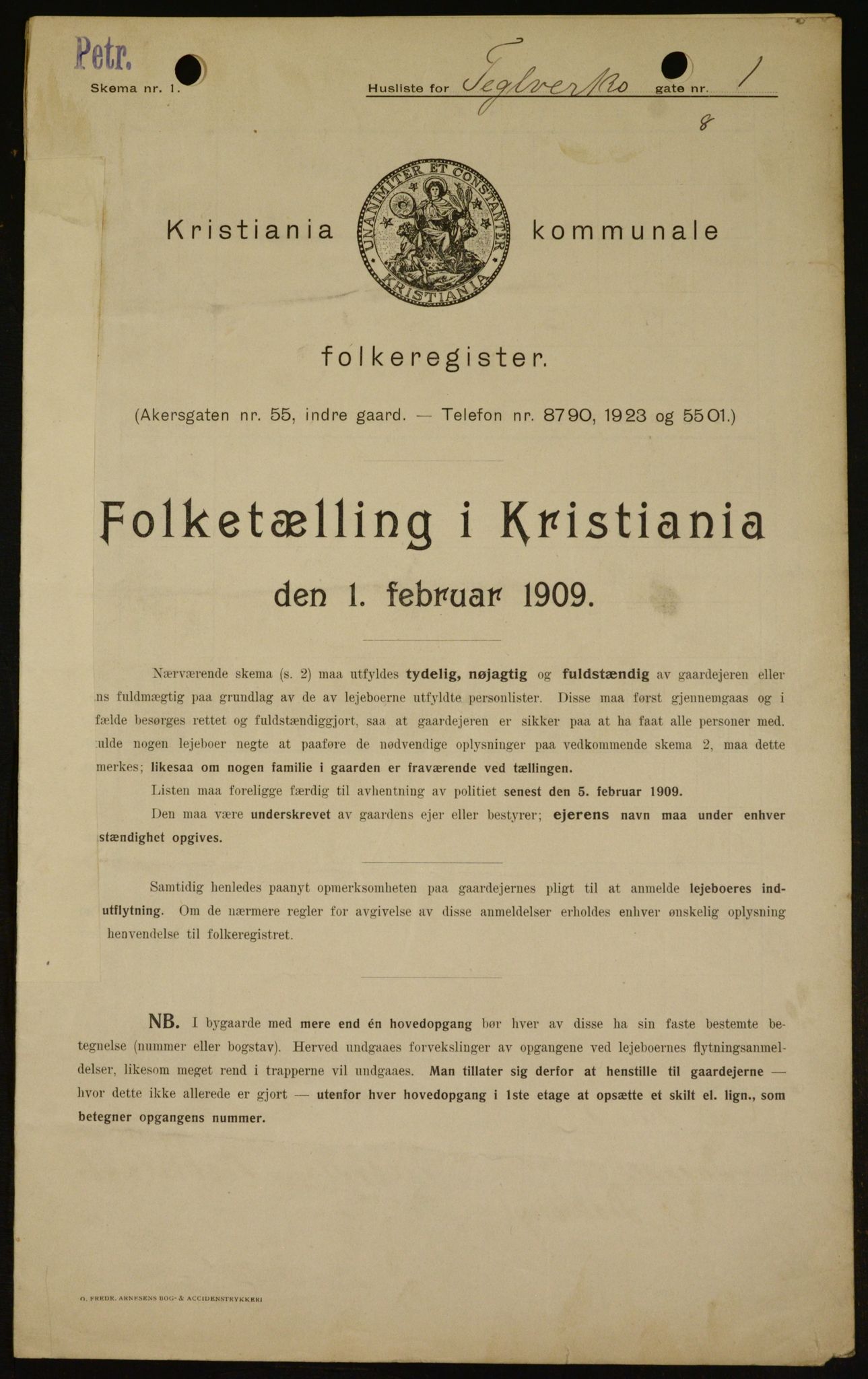 OBA, Municipal Census 1909 for Kristiania, 1909, p. 97257