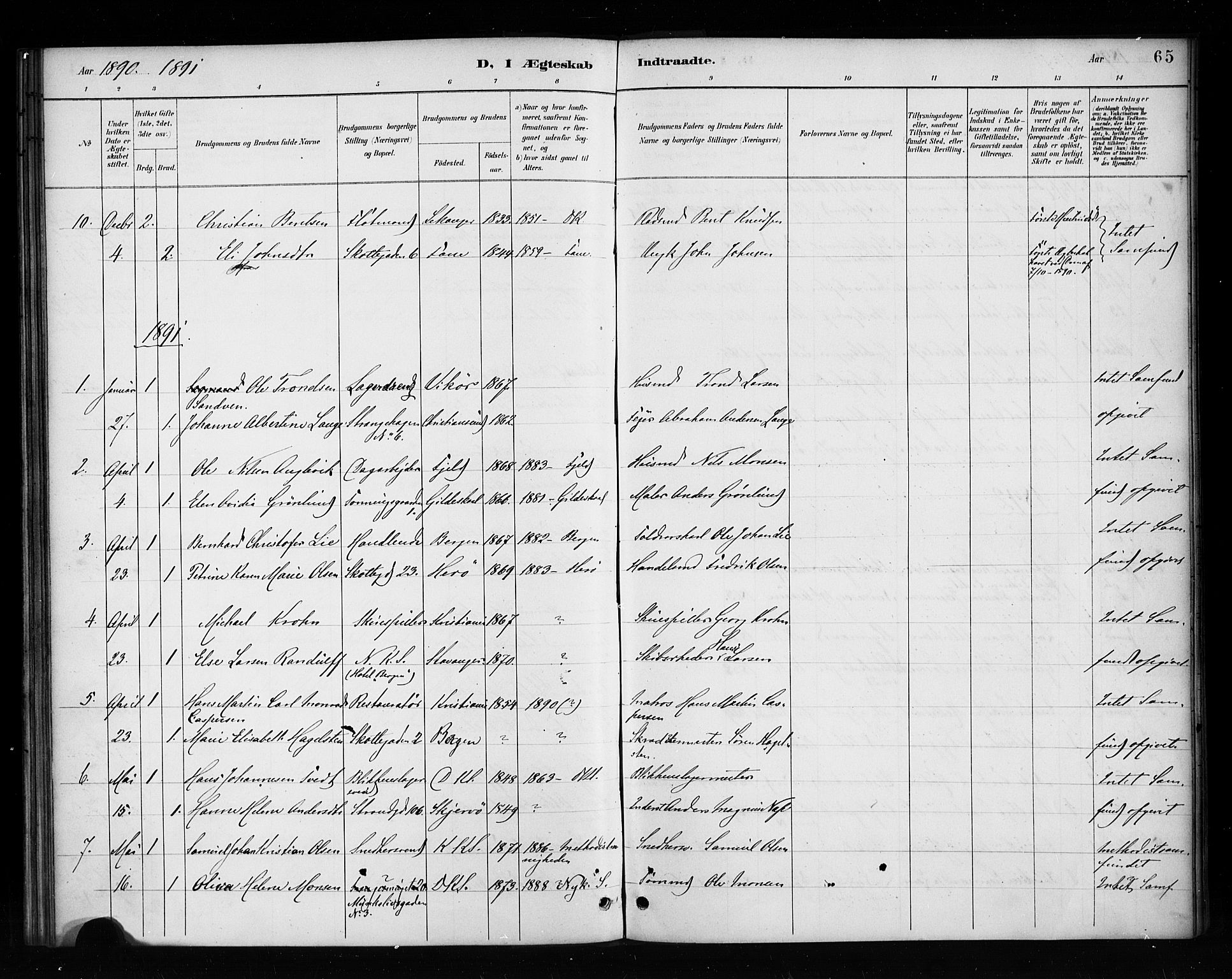 Nykirken Sokneprestembete, SAB/A-77101/H/Haa/L0053: Parish register (official) no. H 2, 1887-1897, p. 65