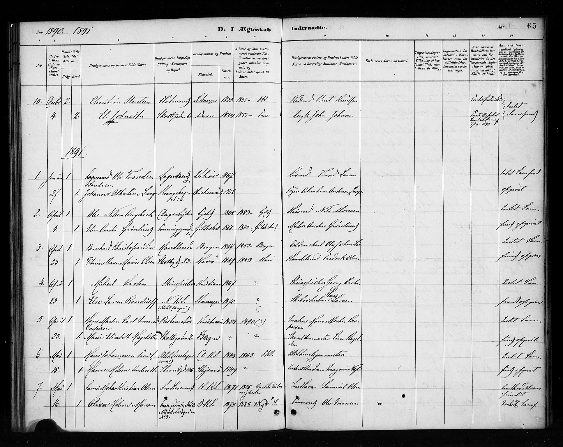 Nykirken Sokneprestembete, AV/SAB-A-77101/H/Haa/L0053: Parish register (official) no. H 2, 1887-1897, p. 65