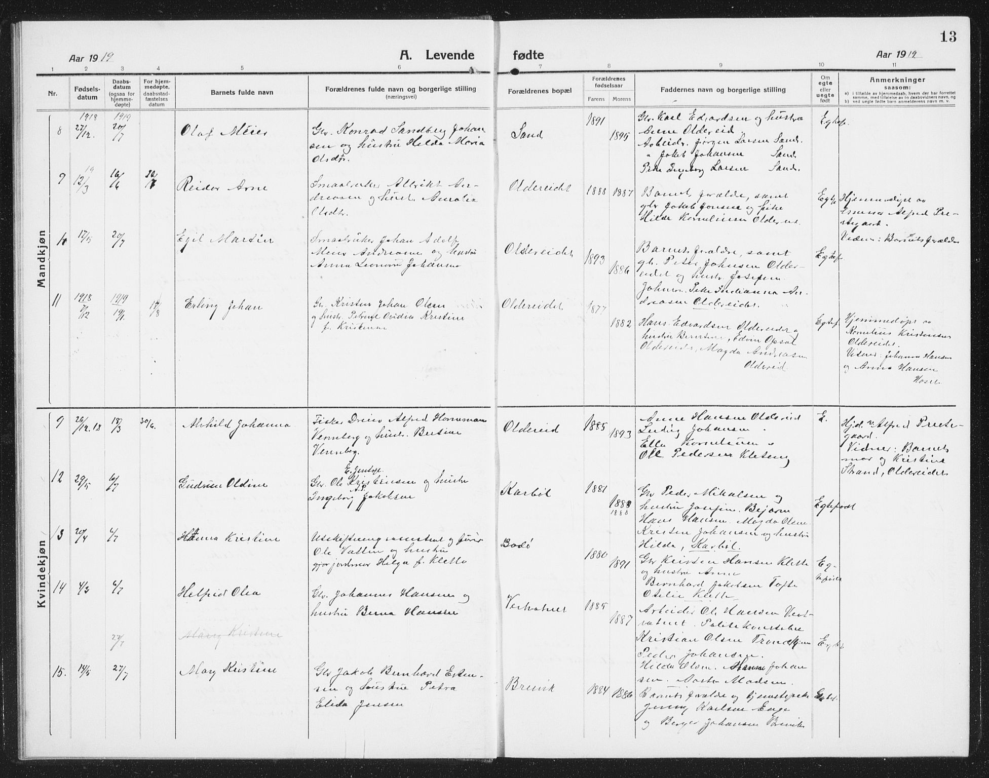 Ministerialprotokoller, klokkerbøker og fødselsregistre - Nordland, AV/SAT-A-1459/852/L0757: Parish register (copy) no. 852C08, 1916-1934, p. 13