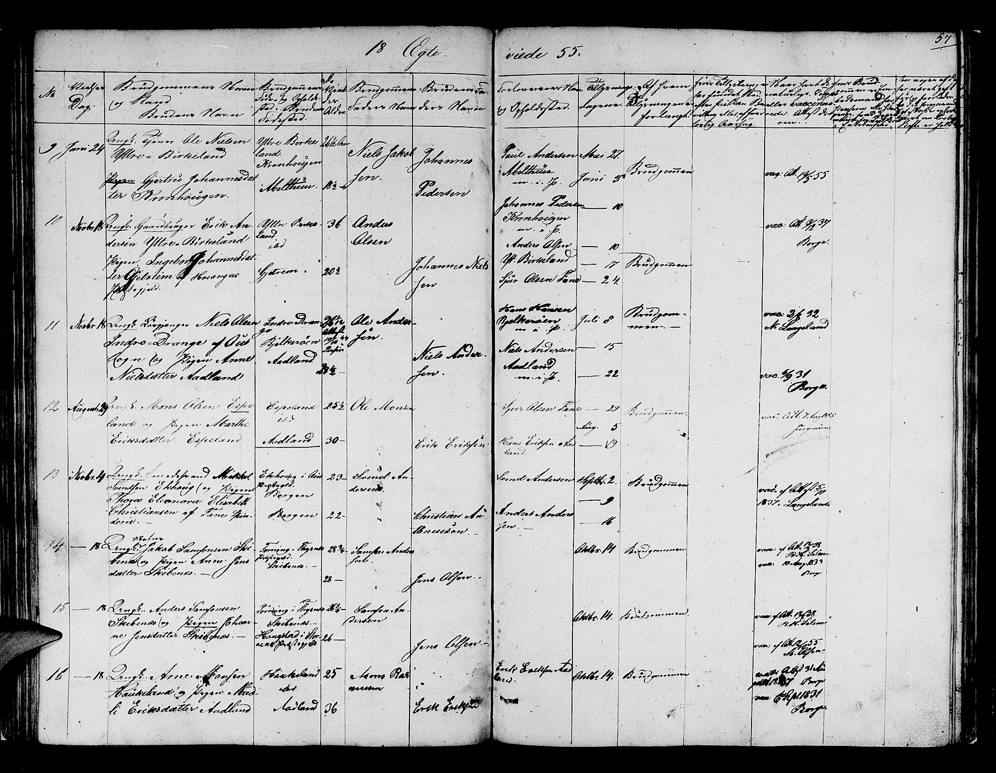 Fana Sokneprestembete, SAB/A-75101/H/Hab/Habb/L0002: Parish register (copy) no. B 2, 1851-1860, p. 57
