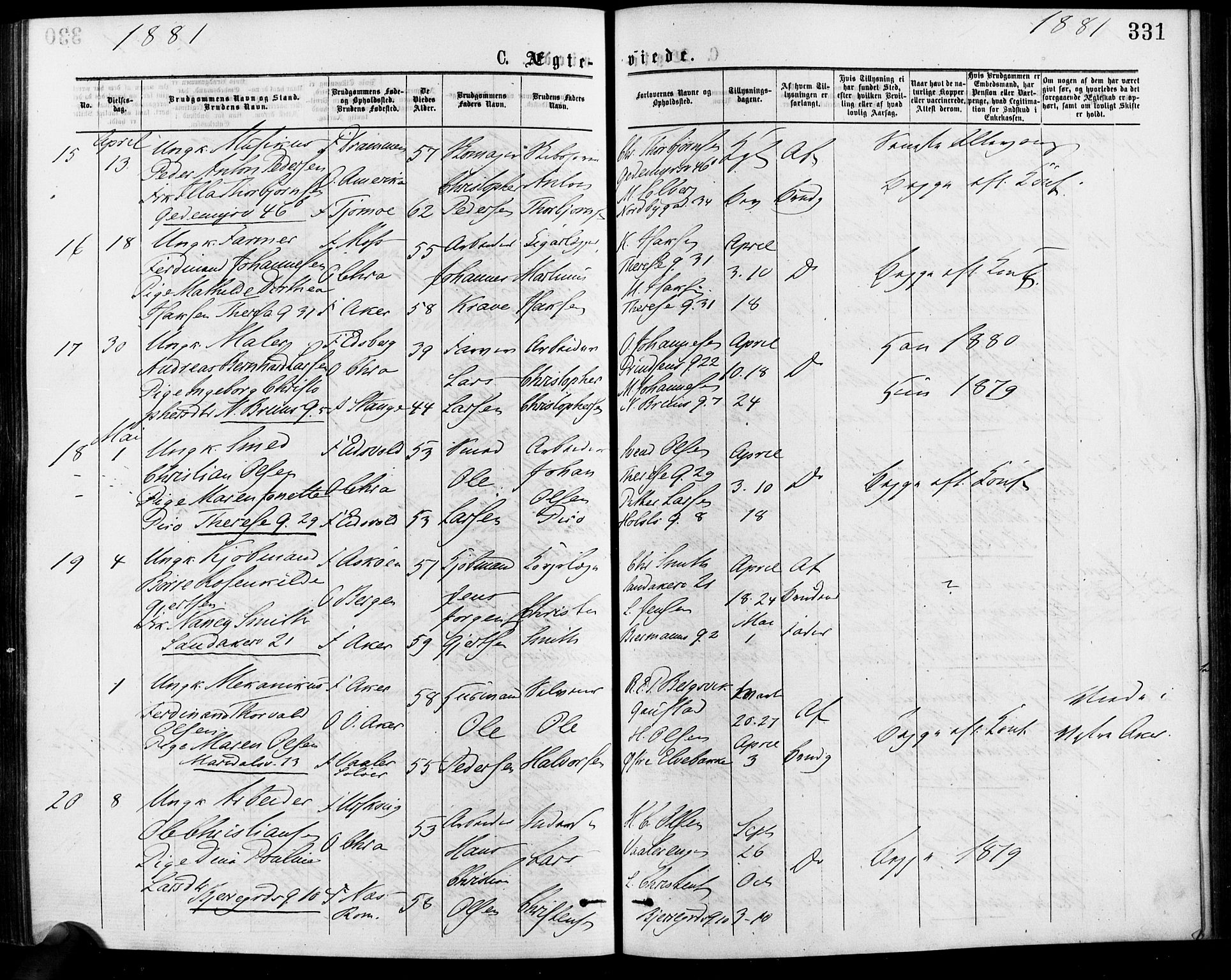 Gamle Aker prestekontor Kirkebøker, AV/SAO-A-10617a/F/L0005: Parish register (official) no. 5, 1873-1881, p. 331