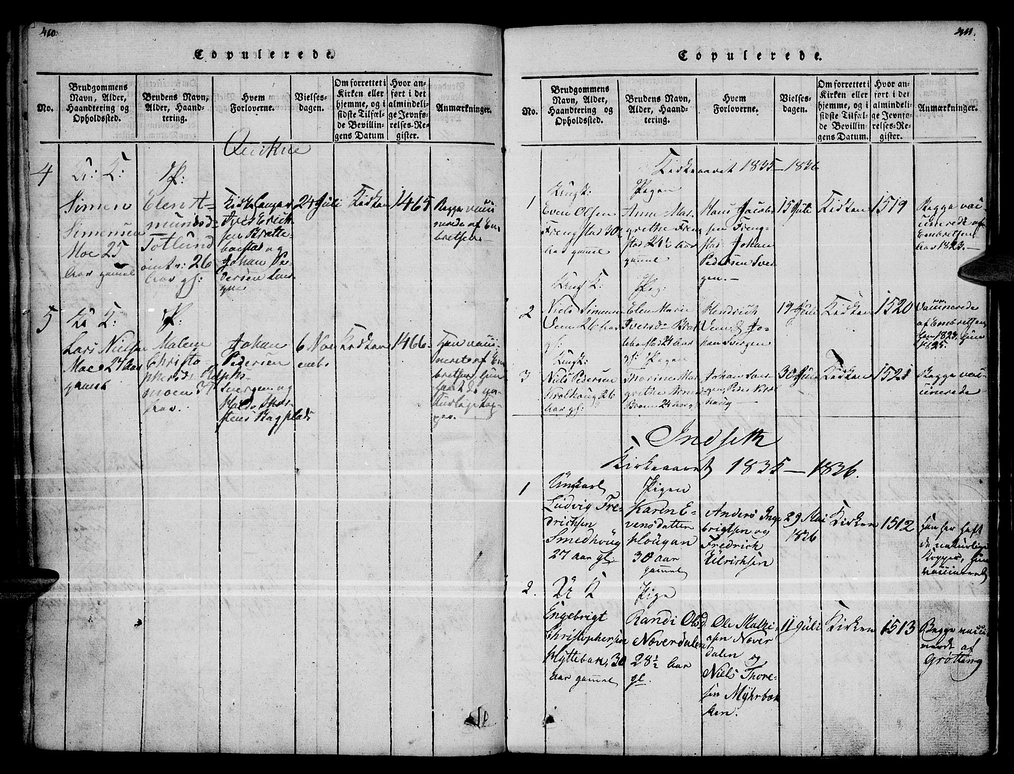 Kvikne prestekontor, SAH/PREST-064/H/Ha/Haa/L0004: Parish register (official) no. 4, 1815-1840, p. 410-411