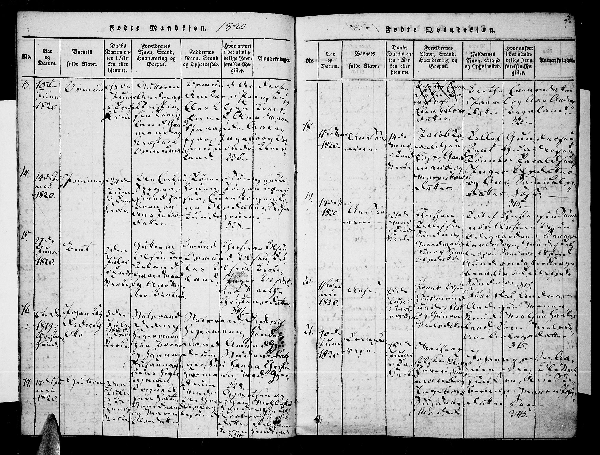 Tveit sokneprestkontor, SAK/1111-0043/F/Fa/L0002: Parish register (official) no. A 2, 1820-1830, p. 5