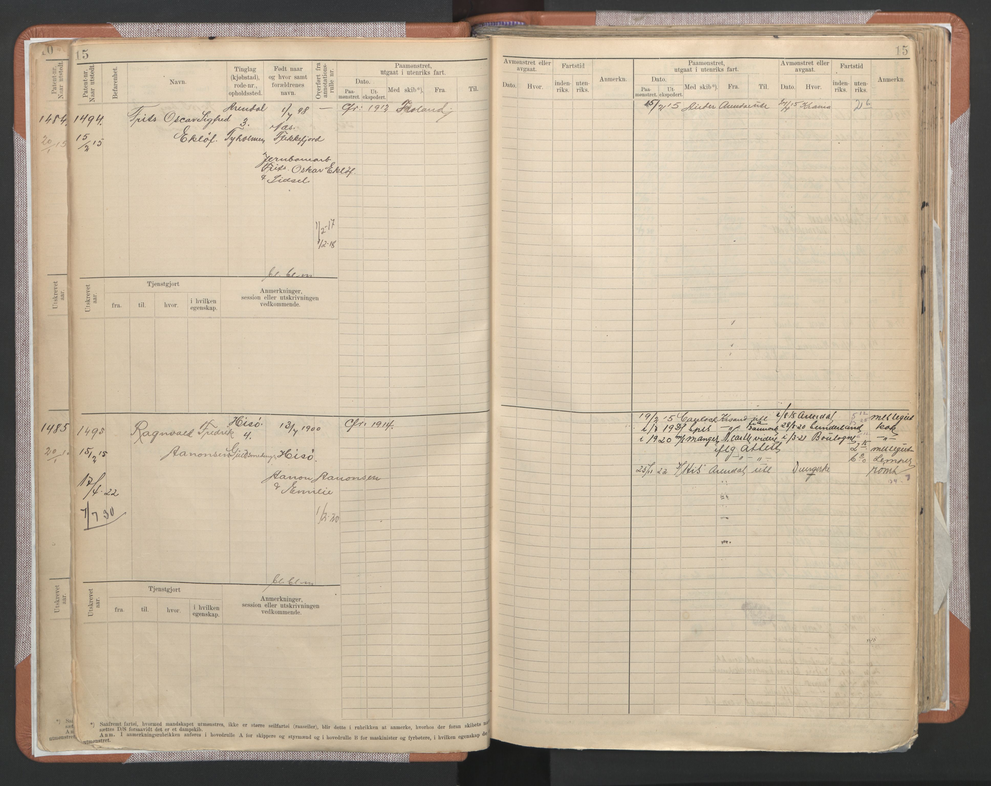 Arendal mønstringskrets, SAK/2031-0012/F/Fb/L0022: Hovedrulle A nr 1466-2242, S-20, 1914-1930, p. 19