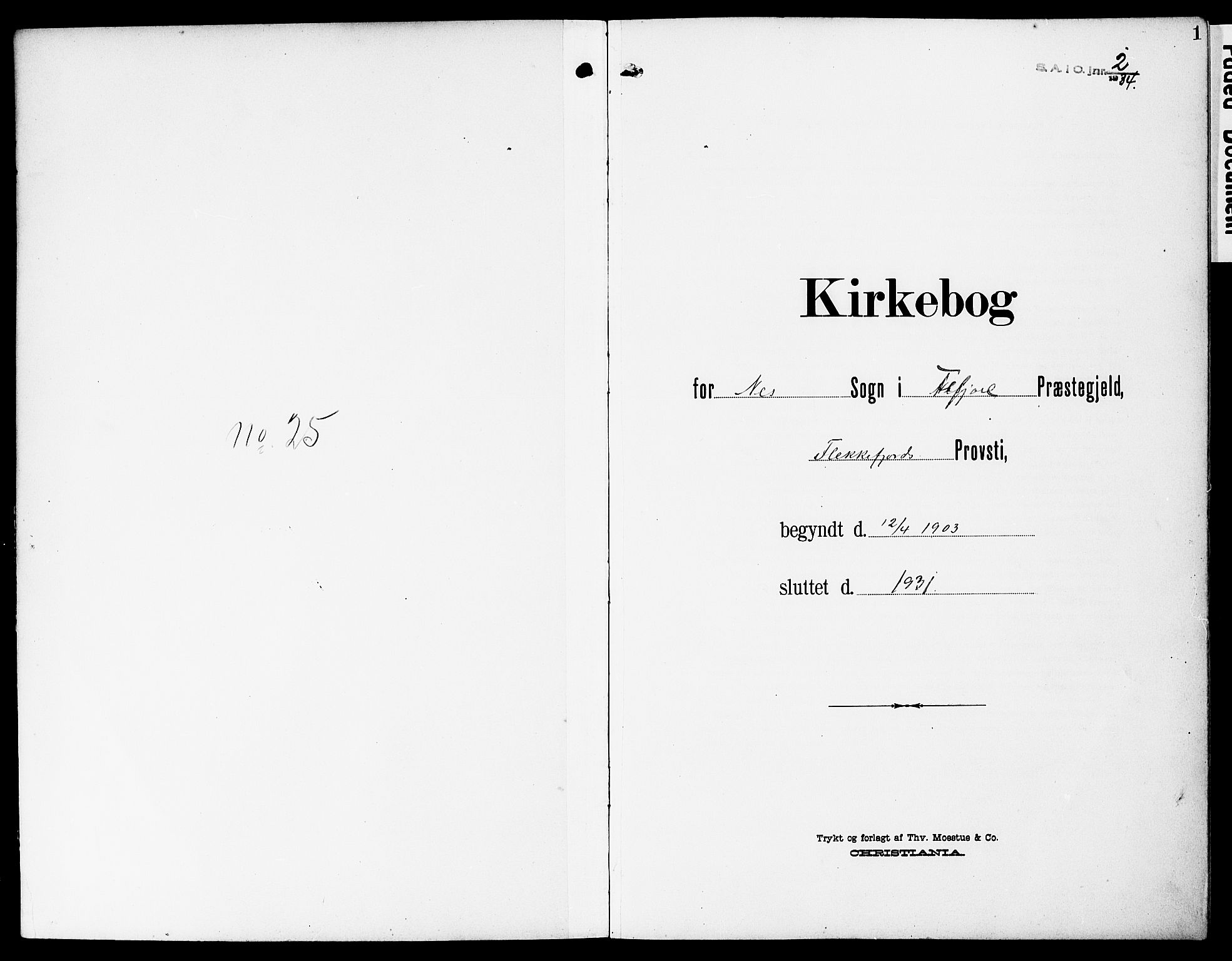 Flekkefjord sokneprestkontor, SAK/1111-0012/F/Fb/Fbc/L0008: Parish register (copy) no. B 8, 1903-1931, p. 1