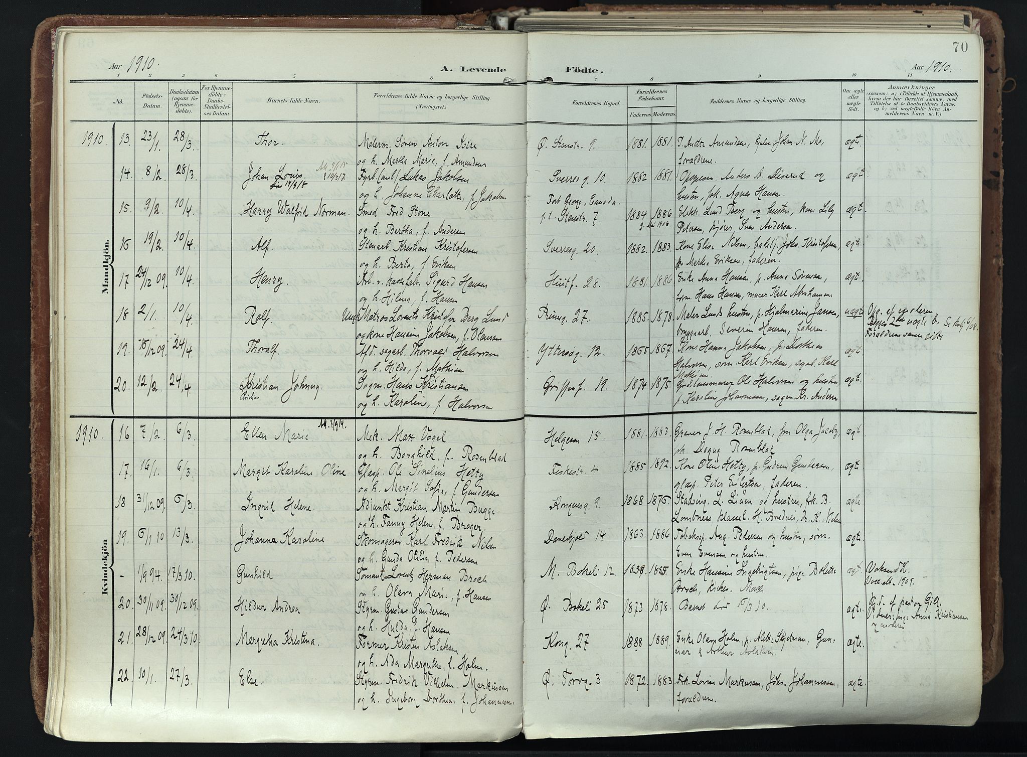 Larvik kirkebøker, AV/SAKO-A-352/F/Fa/L0012: Parish register (official) no. I 12, 1905-1933, p. 70