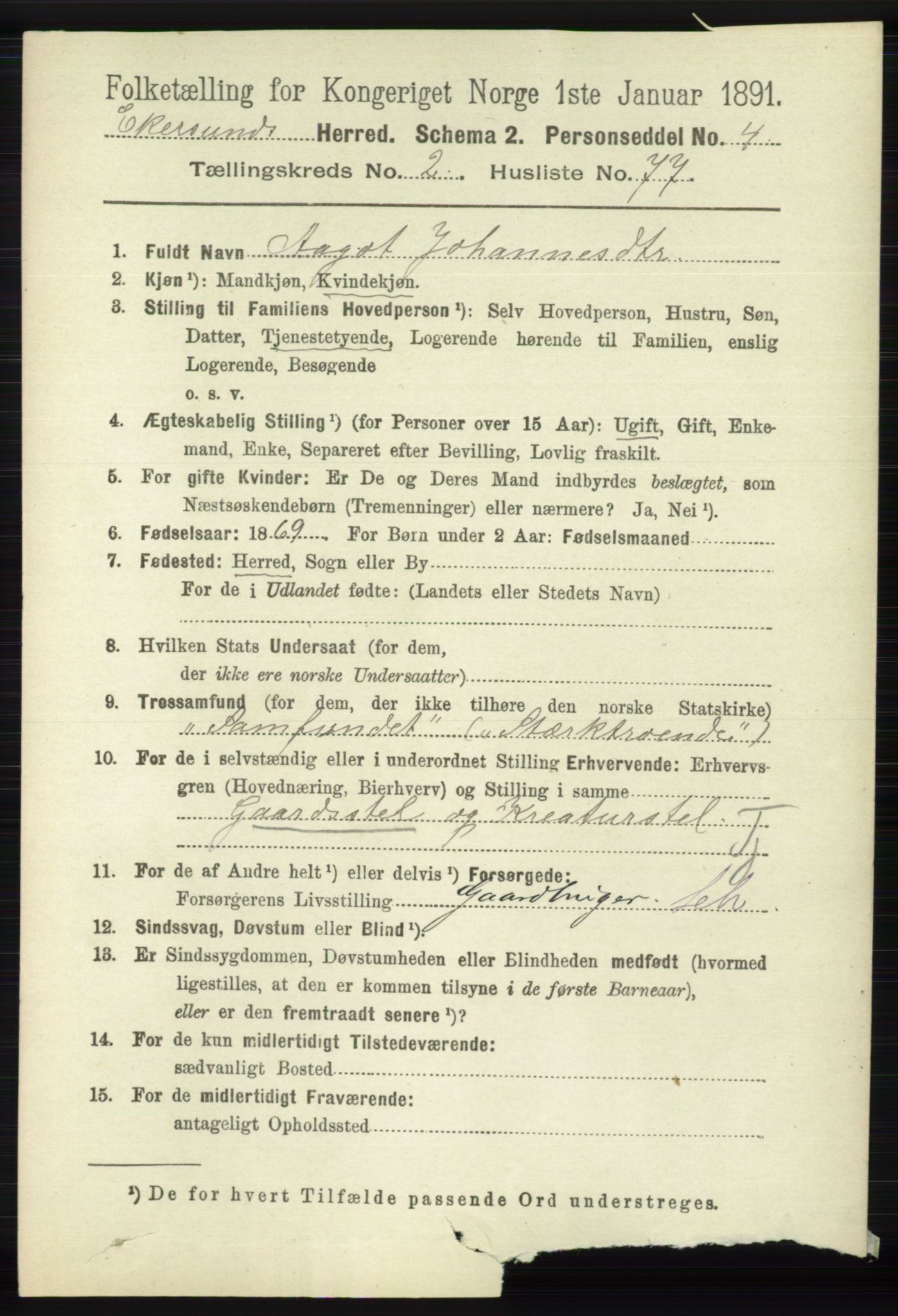 RA, 1891 census for 1116 Eigersund herred, 1891, p. 898