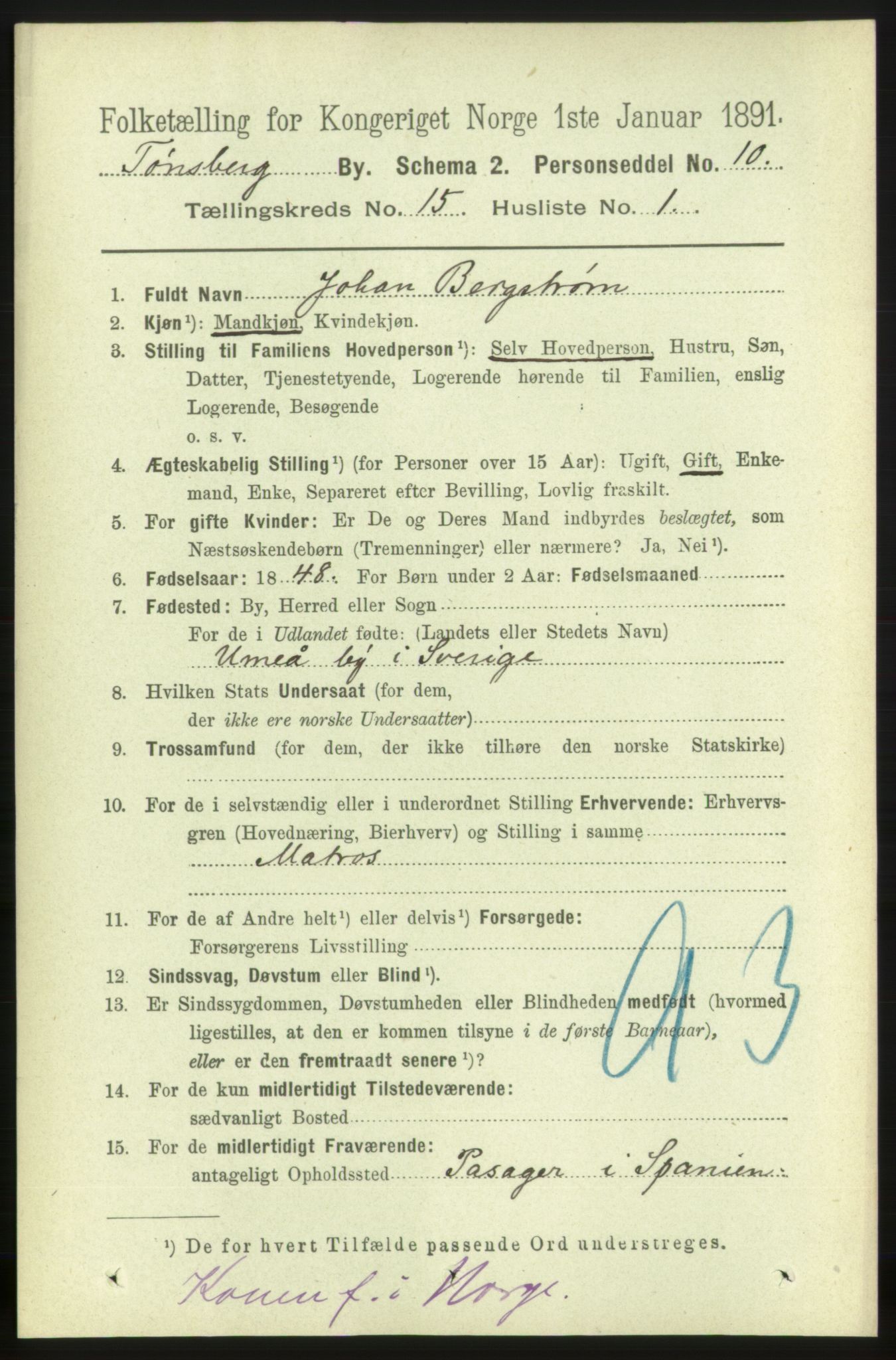 RA, 1891 census for 0705 Tønsberg, 1891, p. 4683