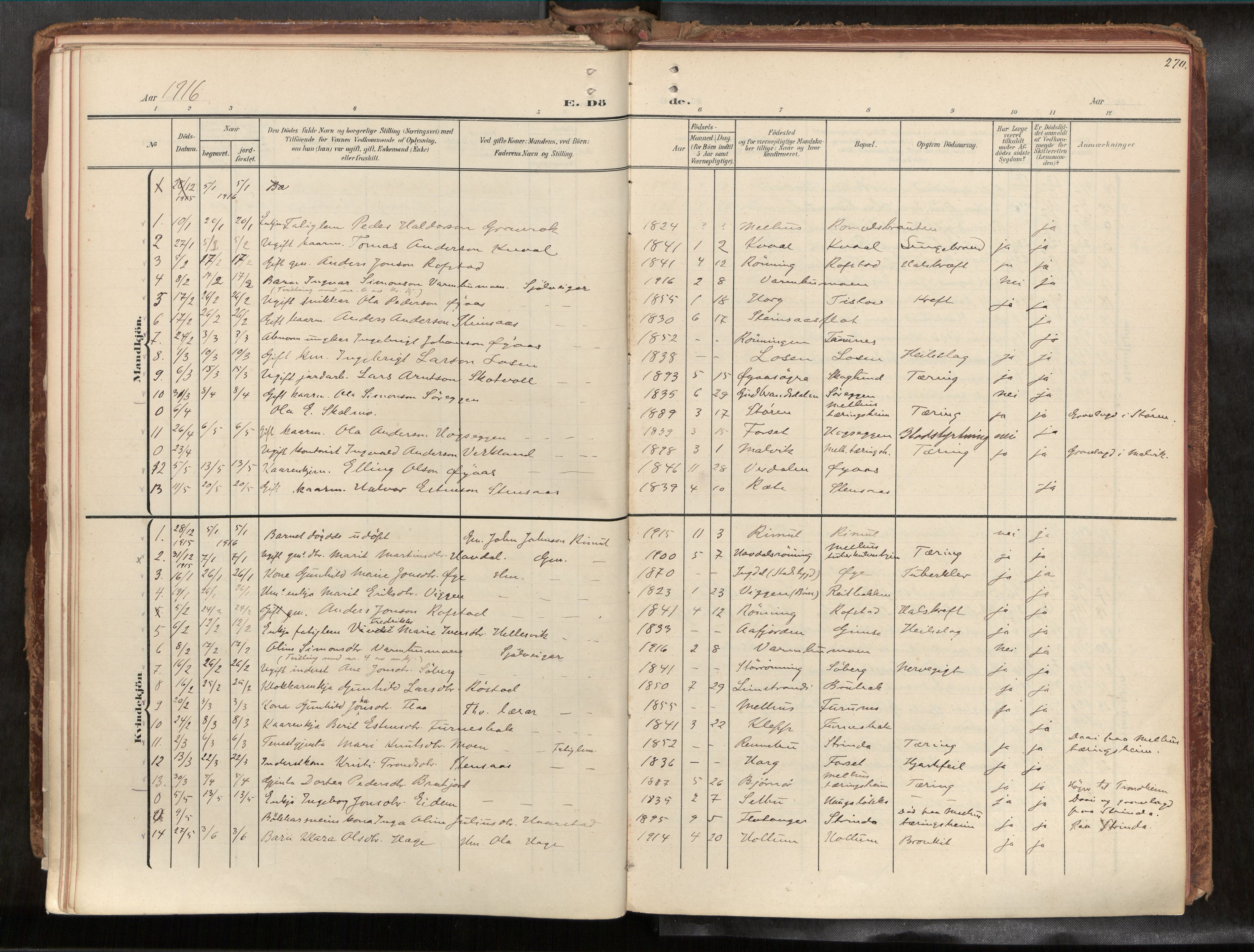 Ministerialprotokoller, klokkerbøker og fødselsregistre - Sør-Trøndelag, SAT/A-1456/691/L1085b: Parish register (official) no. 691A18, 1908-1930, p. 270