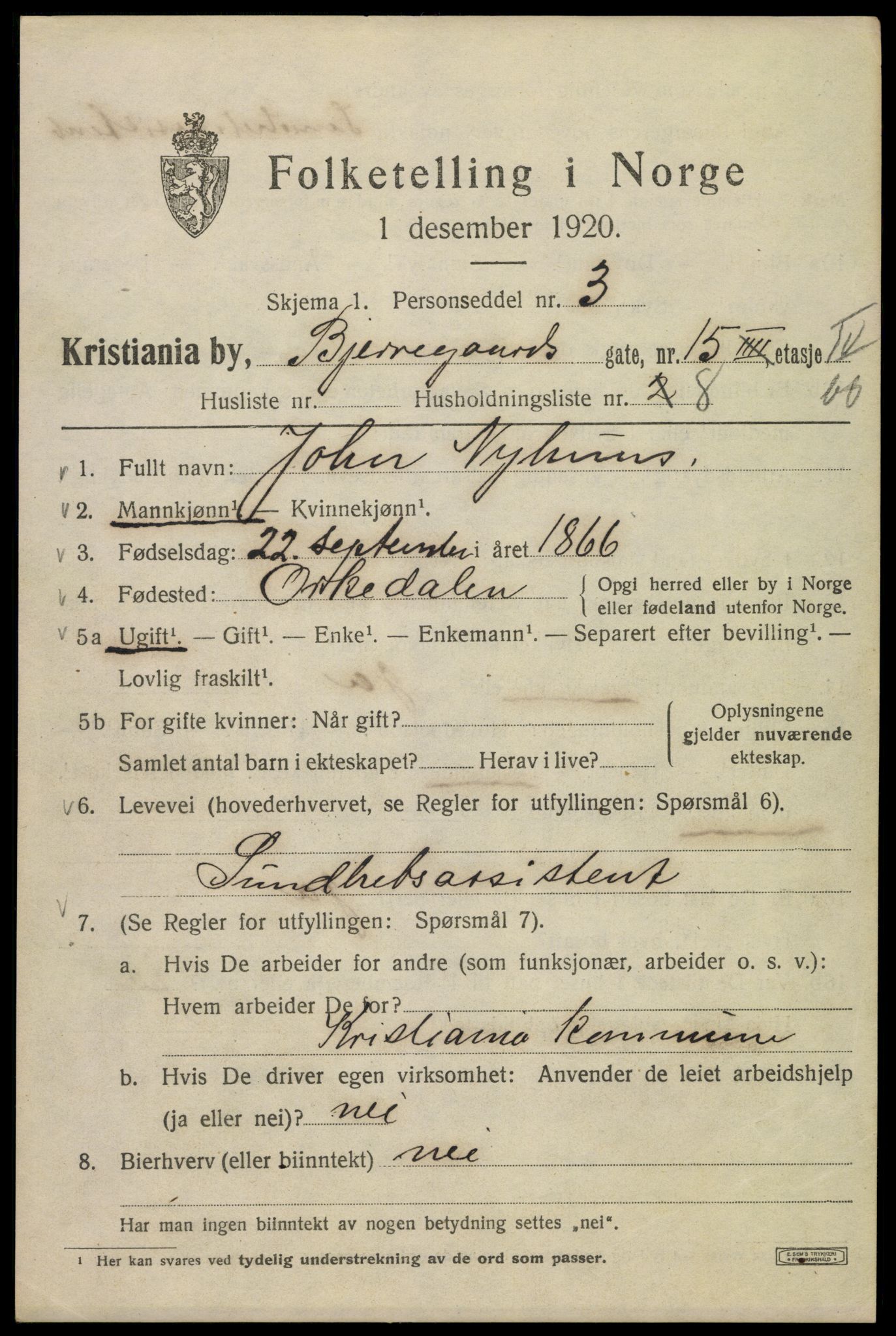 SAO, 1920 census for Kristiania, 1920, p. 159825