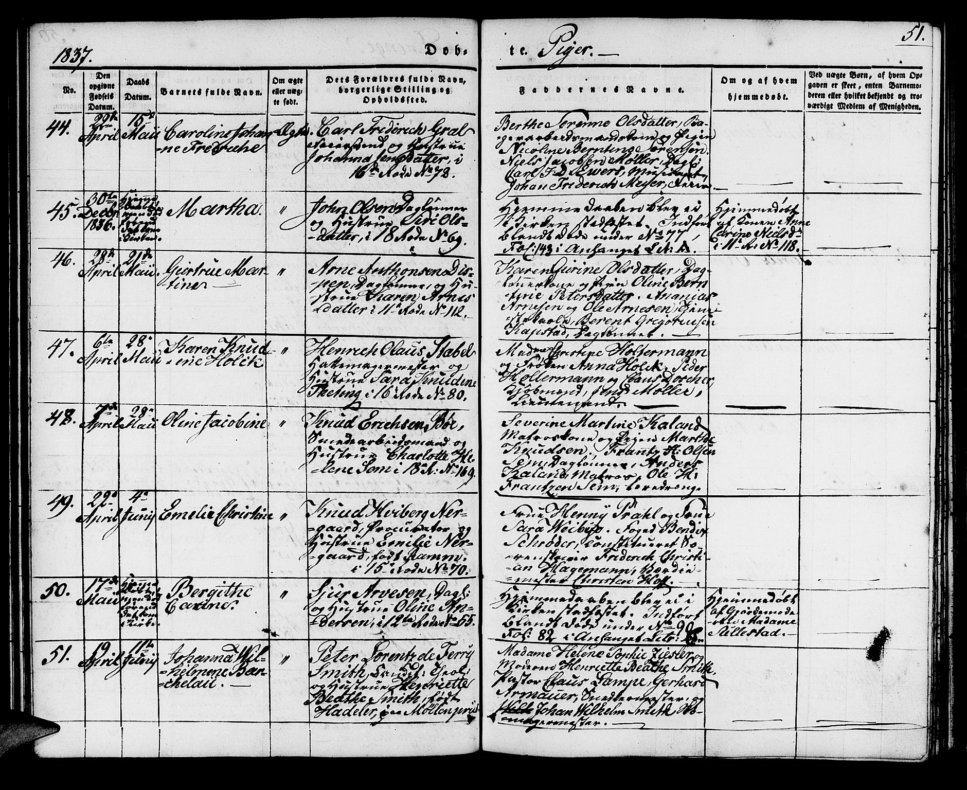 Domkirken sokneprestembete, SAB/A-74801/H/Haa/L0015: Parish register (official) no. A 14, 1835-1840, p. 51
