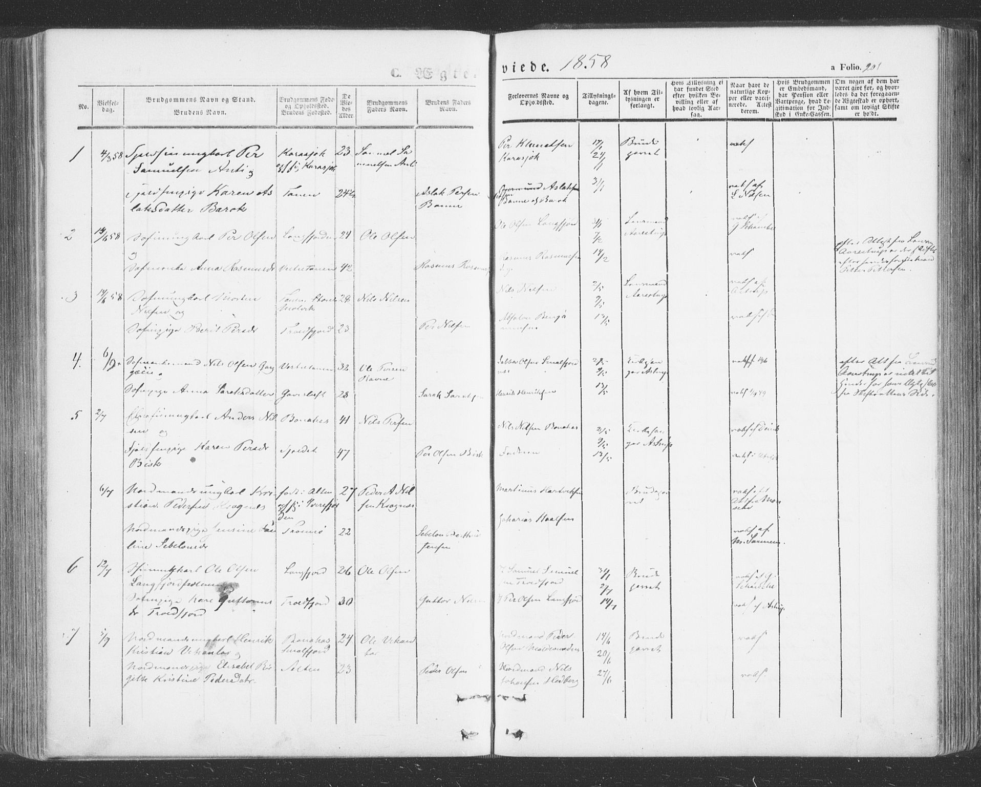 Tana sokneprestkontor, SATØ/S-1334/H/Ha/L0001kirke: Parish register (official) no. 1, 1846-1861, p. 201