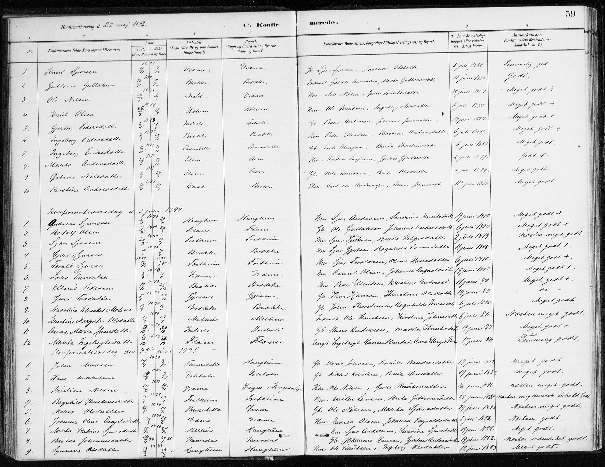 Aurland sokneprestembete, SAB/A-99937/H/Ha/Hac/L0001: Parish register (official) no. C 1, 1880-1921, p. 59