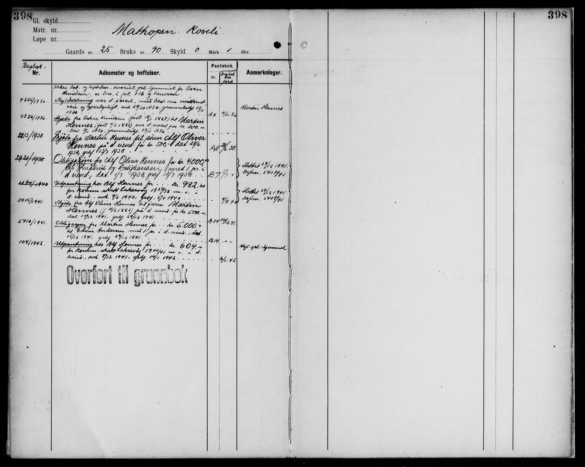 Midhordland sorenskriveri, AV/SAB-A-3001/1/G/Ga/Gab/L0109: Mortgage register no. II.A.b.109, p. 398