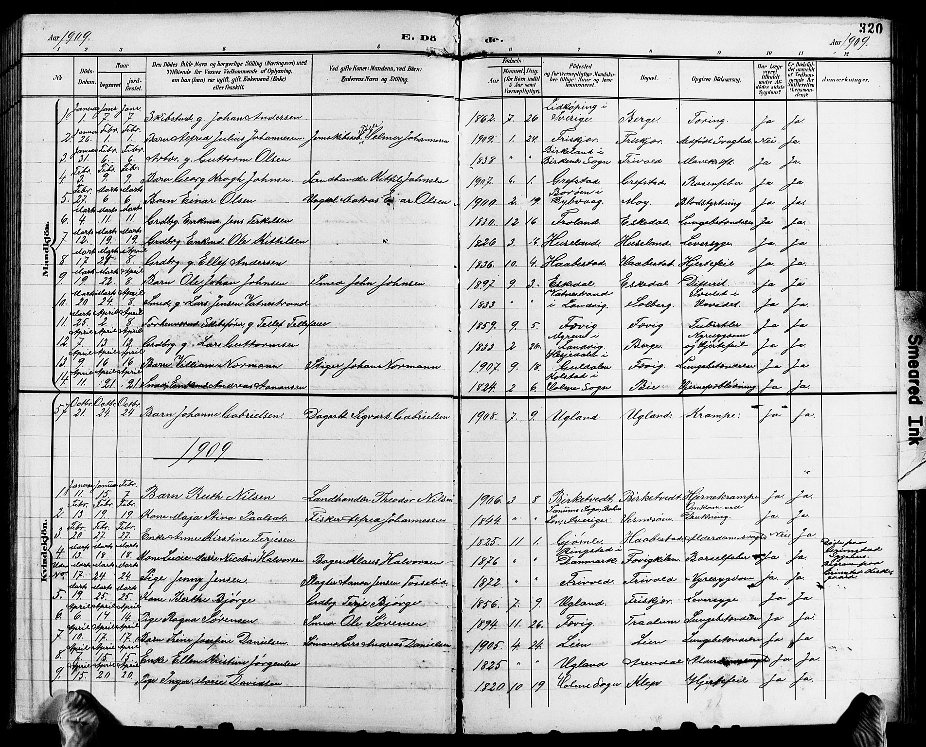 Fjære sokneprestkontor, SAK/1111-0011/F/Fb/L0012: Parish register (copy) no. B 12, 1902-1925, p. 320
