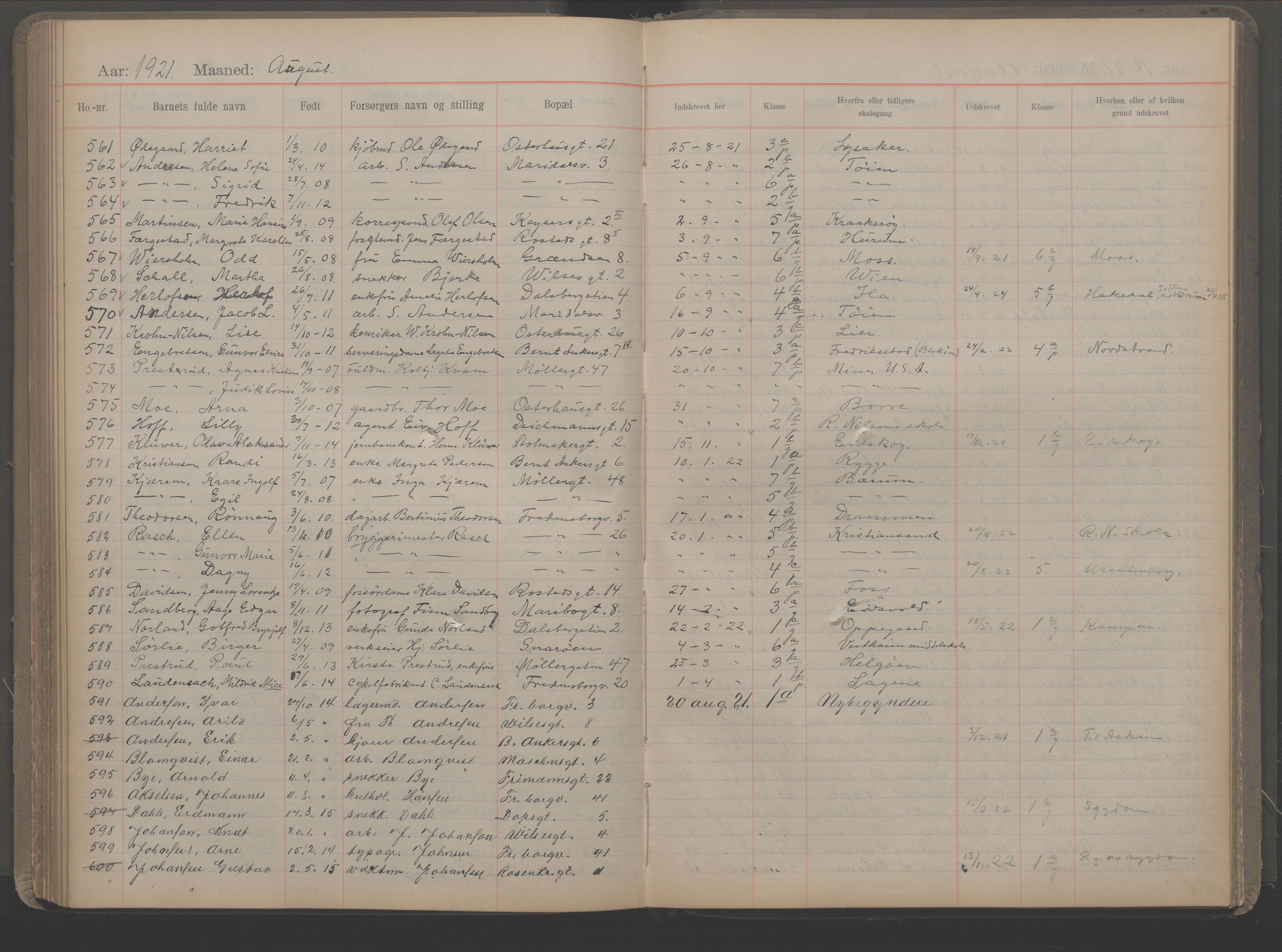 Møllergata skole, OBA/A-20129/F/Fa/L0002: Ut-/innskrivningsprotokoll, 1907-1932, p. 146