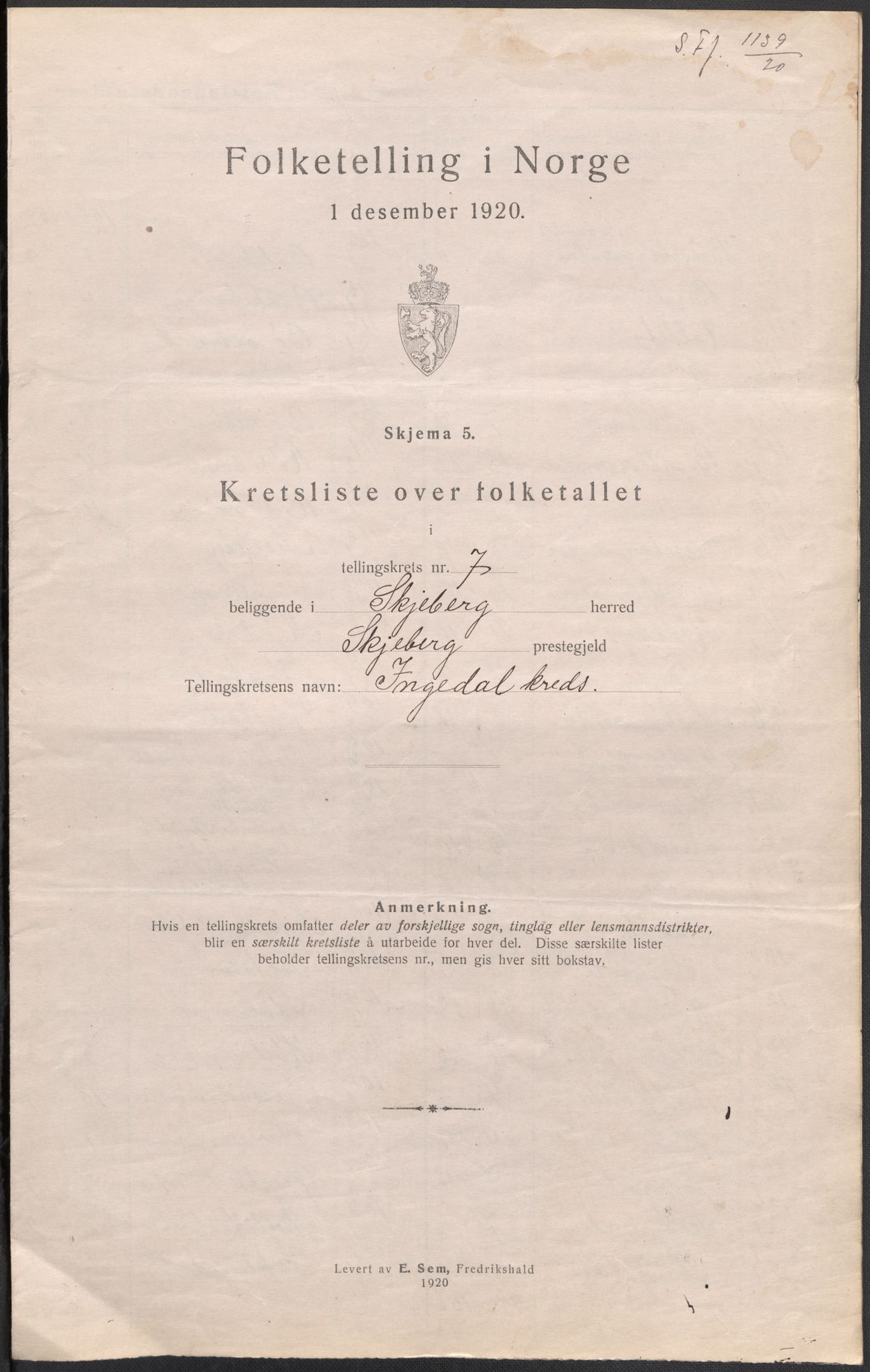 SAO, 1920 census for Skjeberg, 1920, p. 30