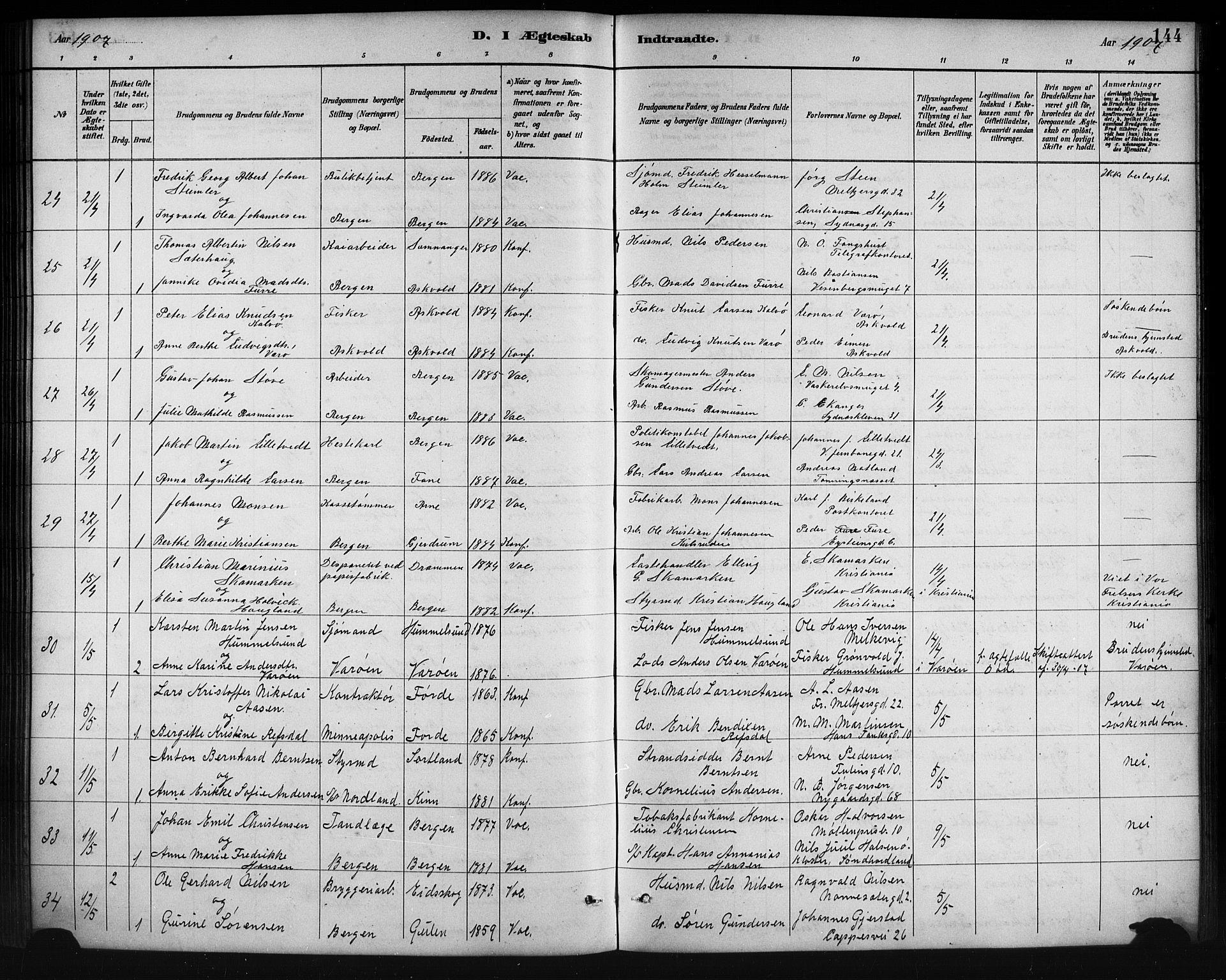 Johanneskirken sokneprestembete, AV/SAB-A-76001/H/Hab: Parish register (copy) no. C 1, 1885-1912, p. 144