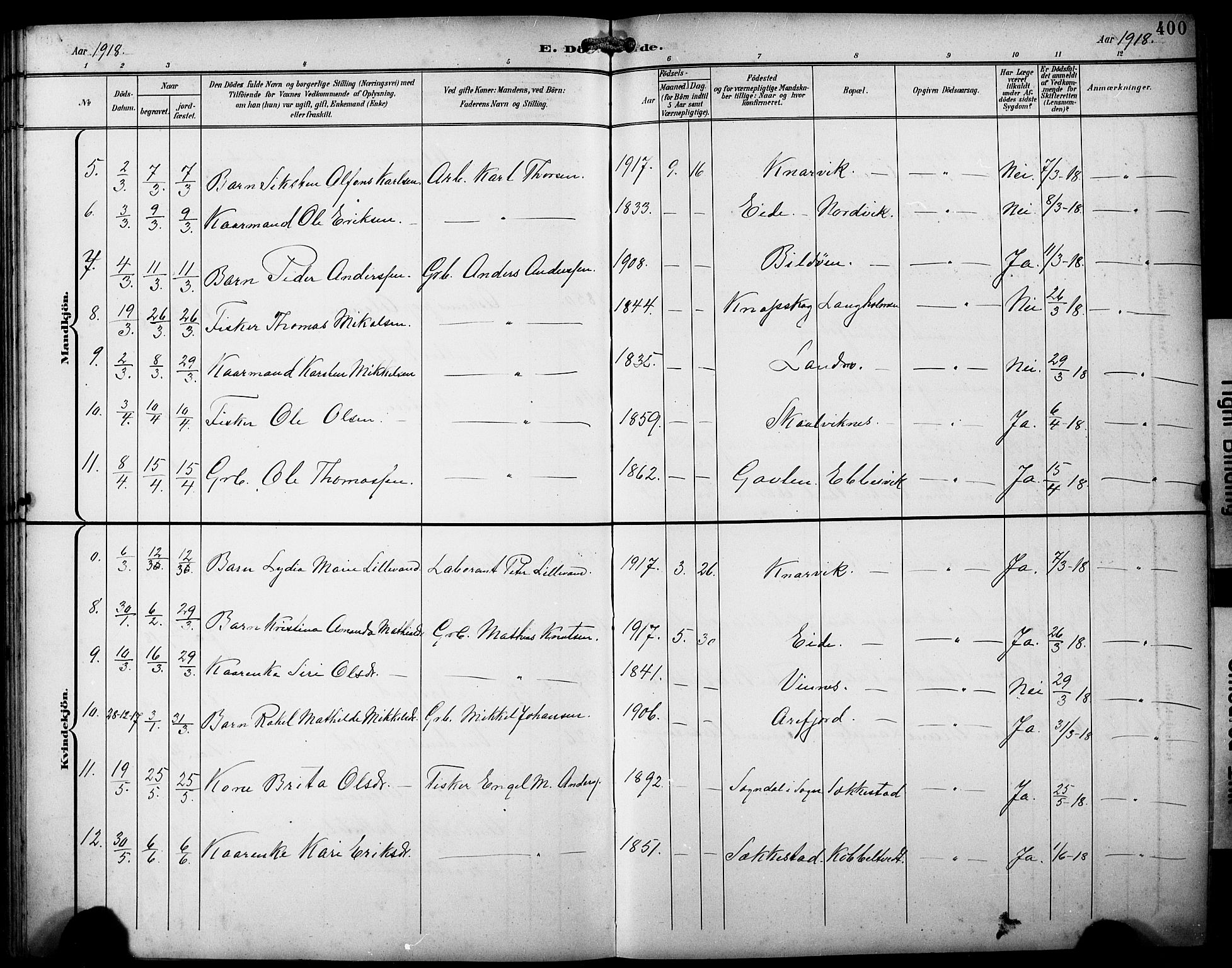 Fjell sokneprestembete, AV/SAB-A-75301/H/Hab: Parish register (copy) no. A 5, 1899-1918, p. 400