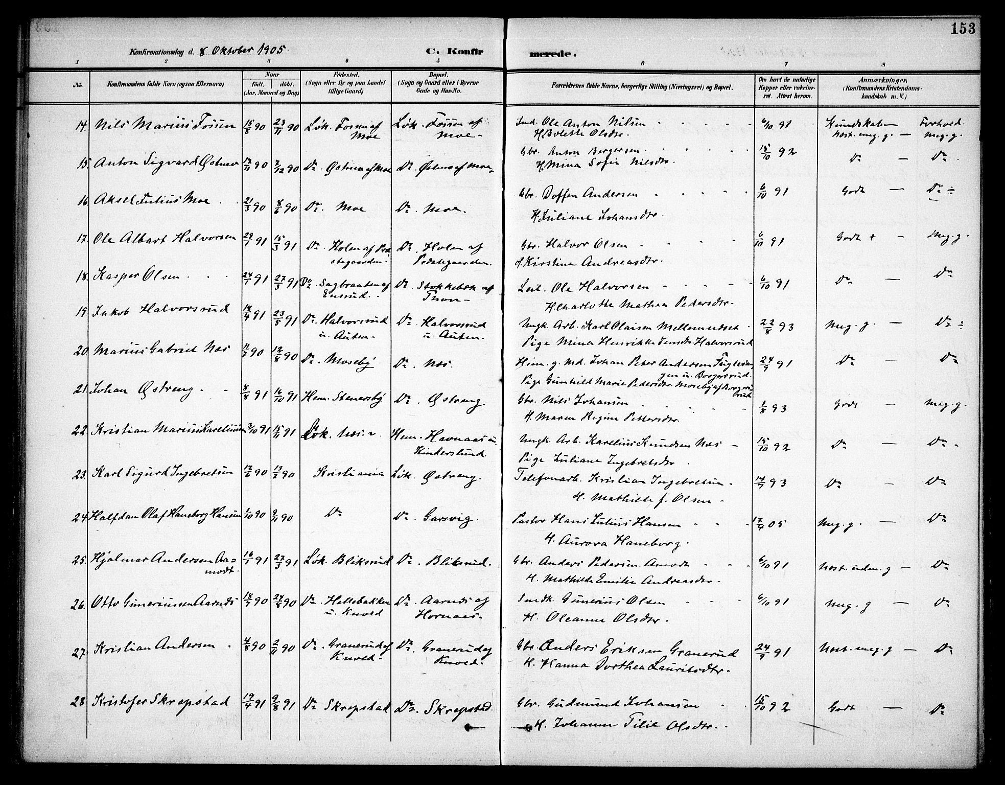 Høland prestekontor Kirkebøker, AV/SAO-A-10346a/F/Fa/L0015: Parish register (official) no. I 15, 1897-1912, p. 153