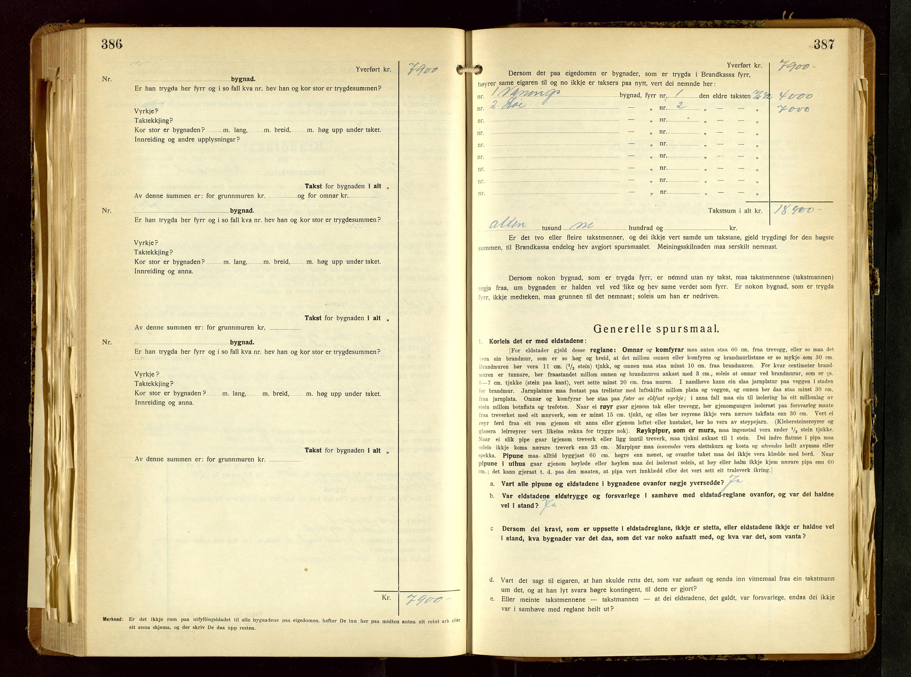 Håland lensmannskontor, SAST/A-100100/Gob/L0010: Branntakstprotokoll - skjematakst. Register i boken., 1933-1936, p. 386-387