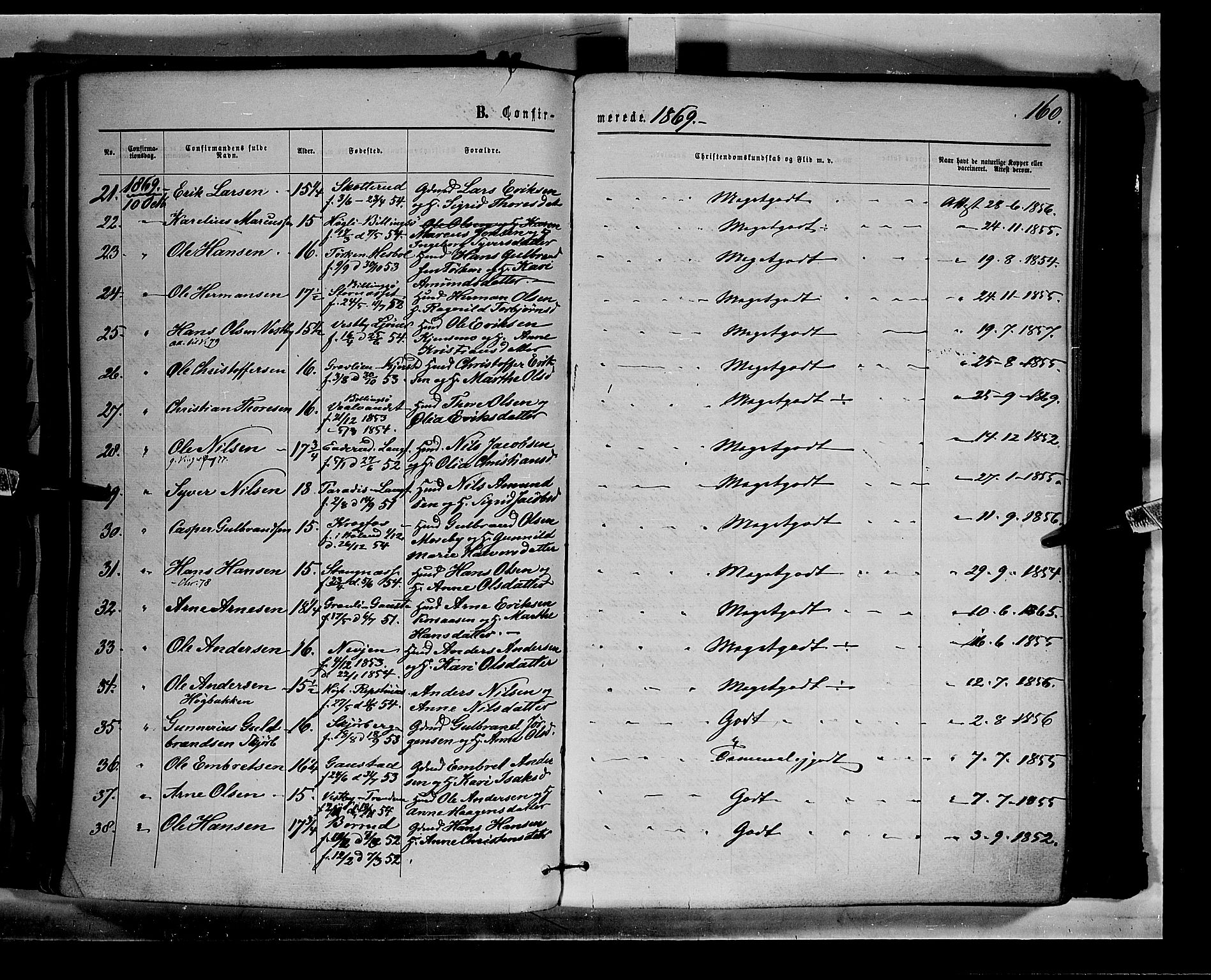 Eidskog prestekontor, AV/SAH-PREST-026/H/Ha/Haa/L0002: Parish register (official) no. 2, 1867-1878, p. 160