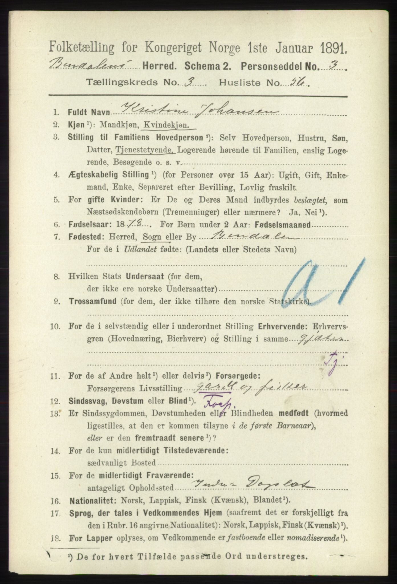 RA, 1891 census for 1811 Bindal, 1891, p. 979