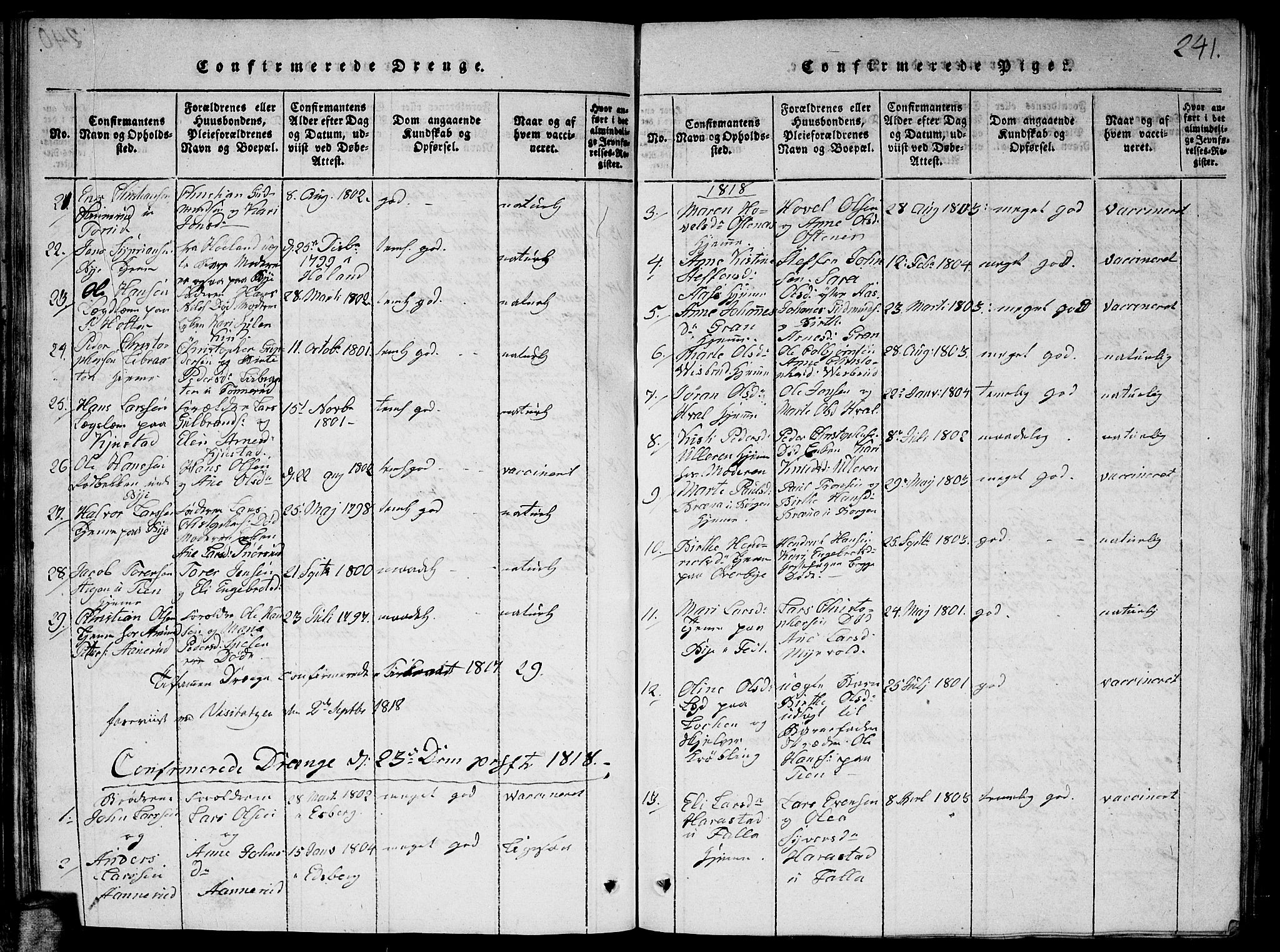 Fet prestekontor Kirkebøker, AV/SAO-A-10370a/G/Ga/L0001: Parish register (copy) no. I 1, 1815-1842, p. 241