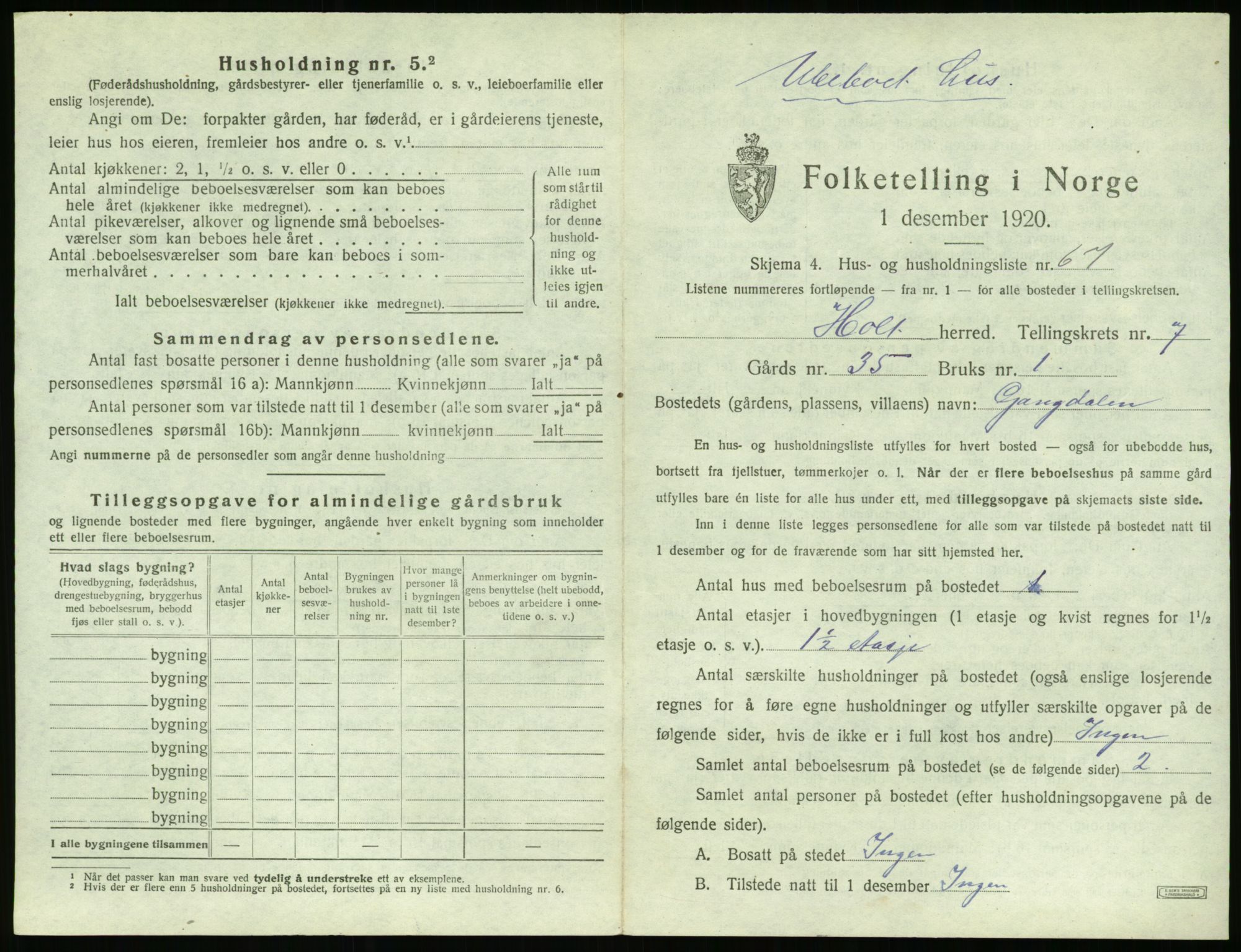 SAK, 1920 census for Holt, 1920, p. 716