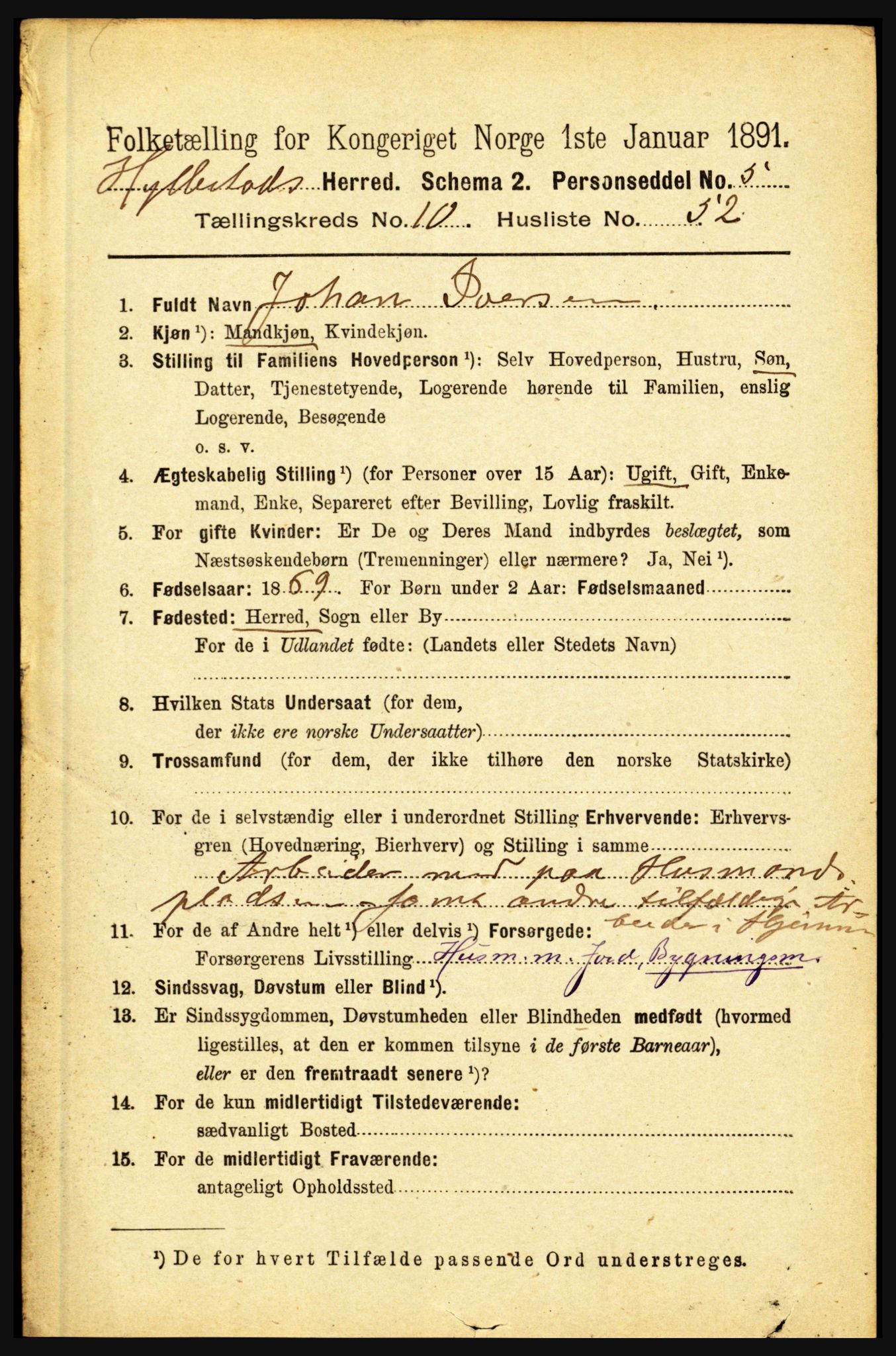 RA, 1891 census for 1413 Hyllestad, 1891, p. 1989