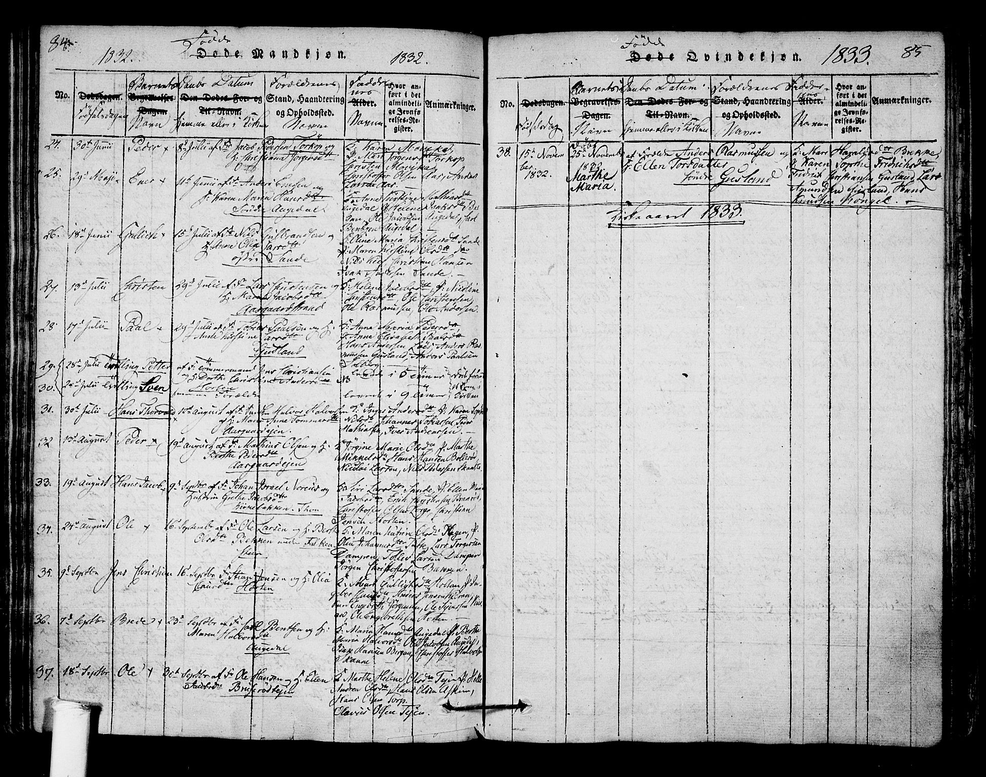 Borre kirkebøker, SAKO/A-338/F/Fa/L0004: Parish register (official) no. I 4, 1815-1845, p. 84-85